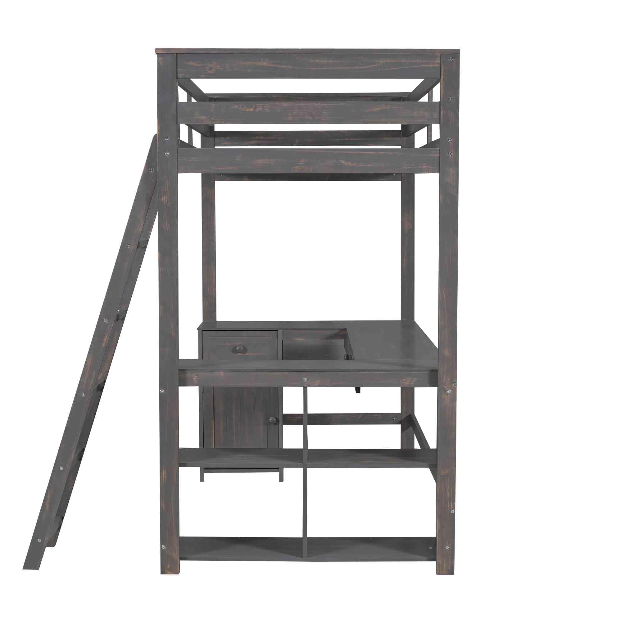 Twin Loft Bed with Storage & Desk - Solid Wood Space Saver for Kids Bedroom & Dorm