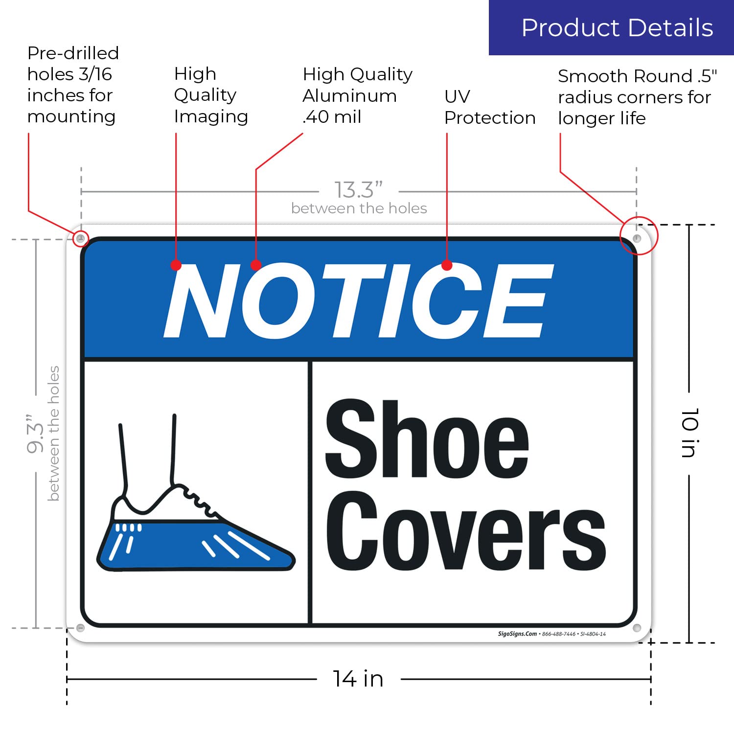 ANSI Notice Shoe Covers Sign - 10x14 Inch Rust-Free .040 Aluminum Sign - Fade Resistant for Indoor/Outdoor Use - Made in USA - Perfect for Hospitals, Clean Rooms & Industrial Safety Areas