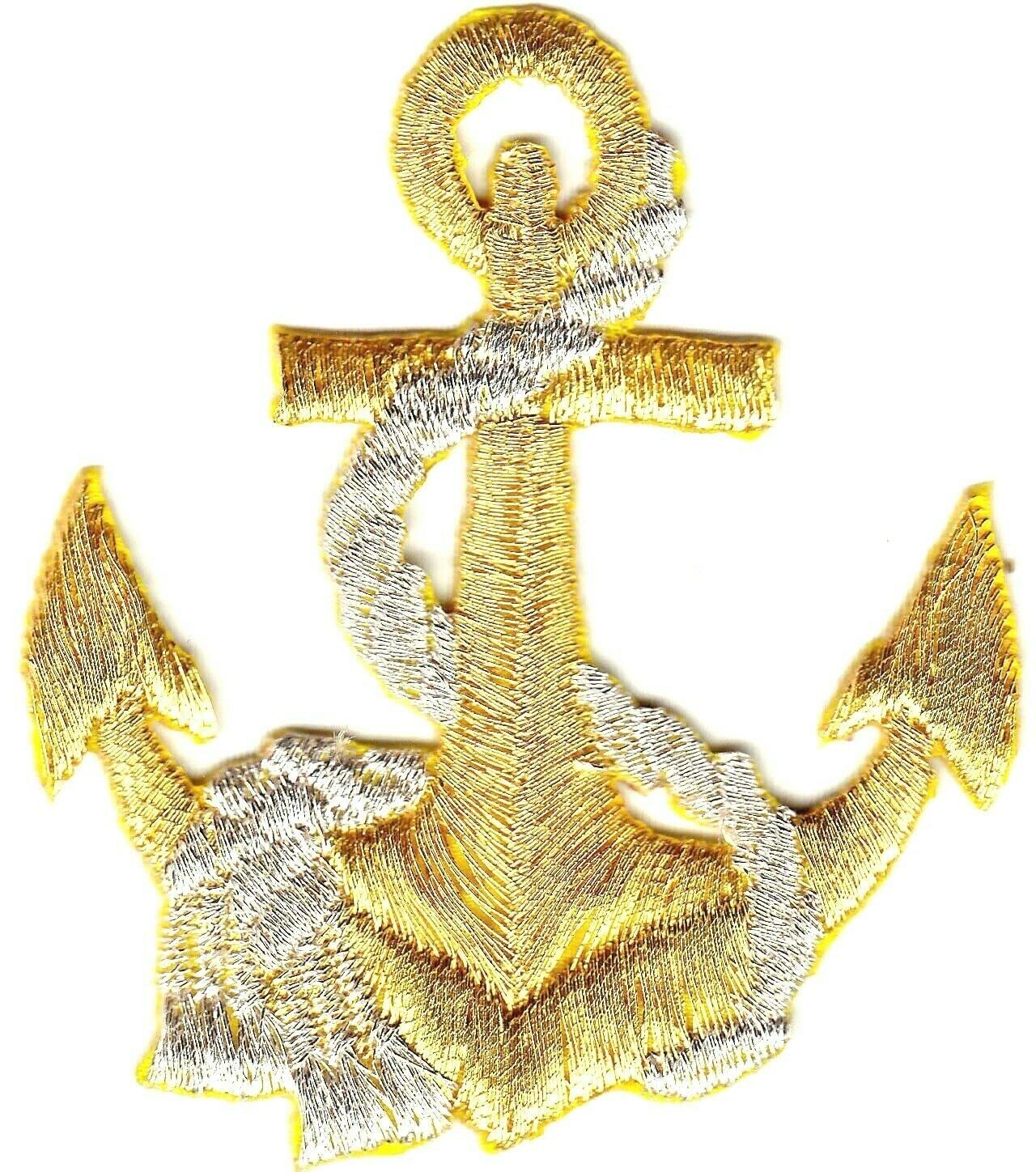 Premium Gold & Silver Anchor Iron-On Patch for Jackets, Bags & Hats - Nautical Ocean Themed DIY Embroidered Sewing Badge for Sailors, Beach Lovers & Marine Enthusiasts