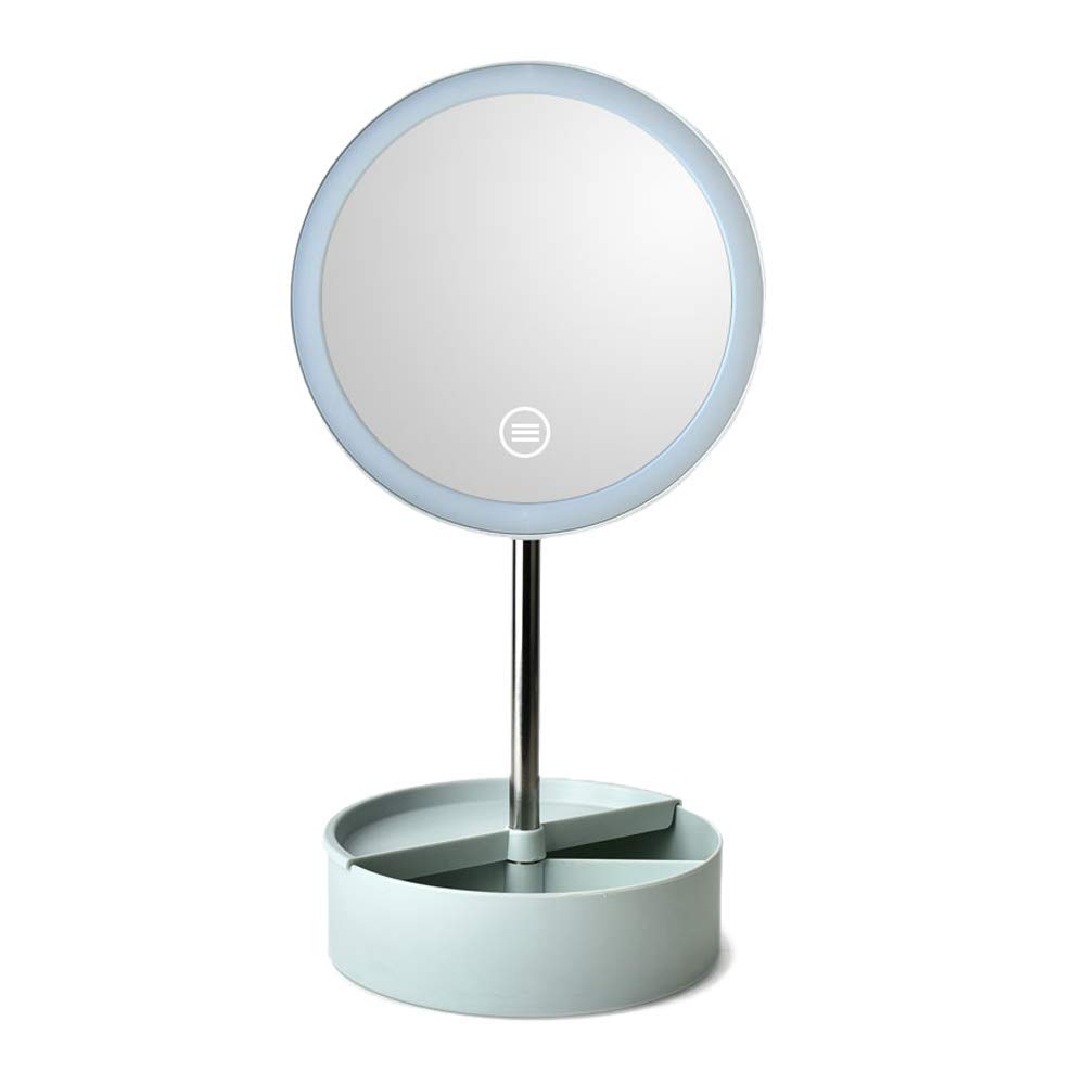 Afulili LED Makeup Mirror with Lights - 10x Magnification, Adjustable Brightness, Touch Control, 360° Rotation for Dressing Table, Vanity Desk - Perfect for Makeup Application, Skincare, Hair Styling (Green)