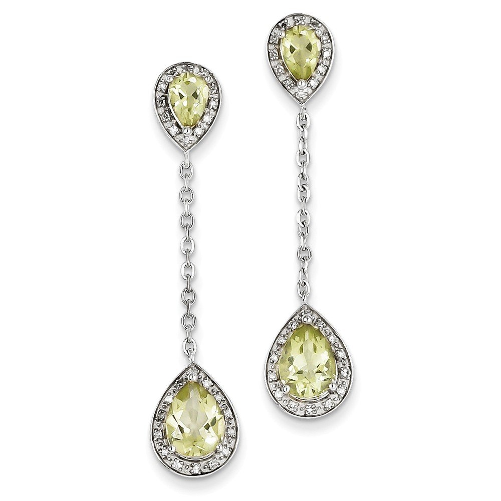 925 Sterling Silver Diamond & Lemon Quartz Stud Earrings - 43mm x 9mm (0.156 CTTW) | Elegant Dangle Earrings for Women, Perfect for Weddings, Parties & Special Occasions