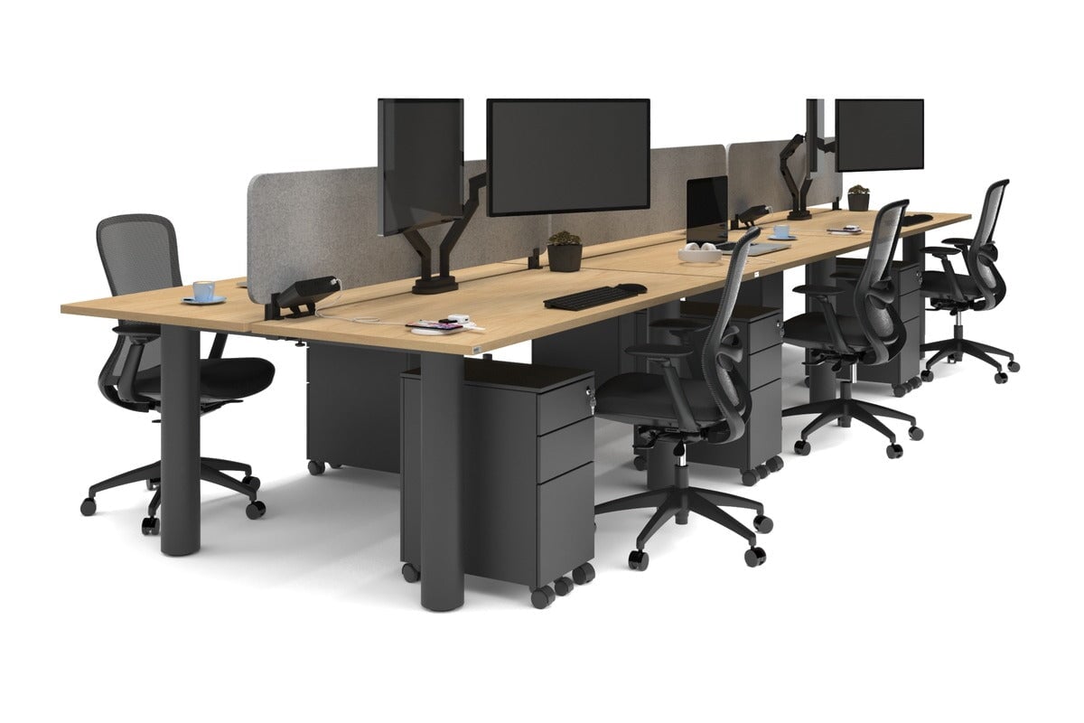 Quadro Cylinder Leg 6-Person Office Workstation Desk [1600L x 700W] - Modern Collaborative Workspace Solution for Team Meetings & Office Productivity