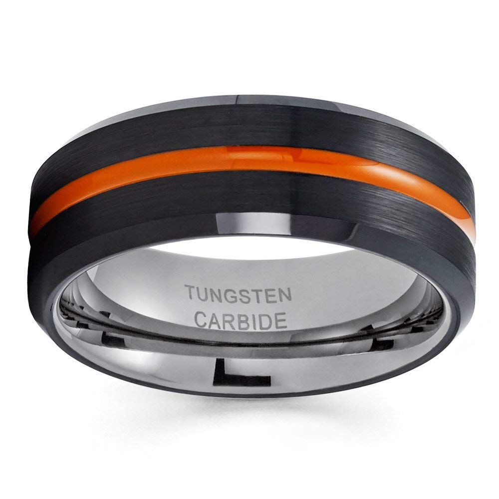 Orange & Black Tungsten Wedding Rings for Men & Women – Durable Comfort Fit Anniversary & Engagement Bands – Perfect for Everyday Wear, Weddings, and Special Occasions
