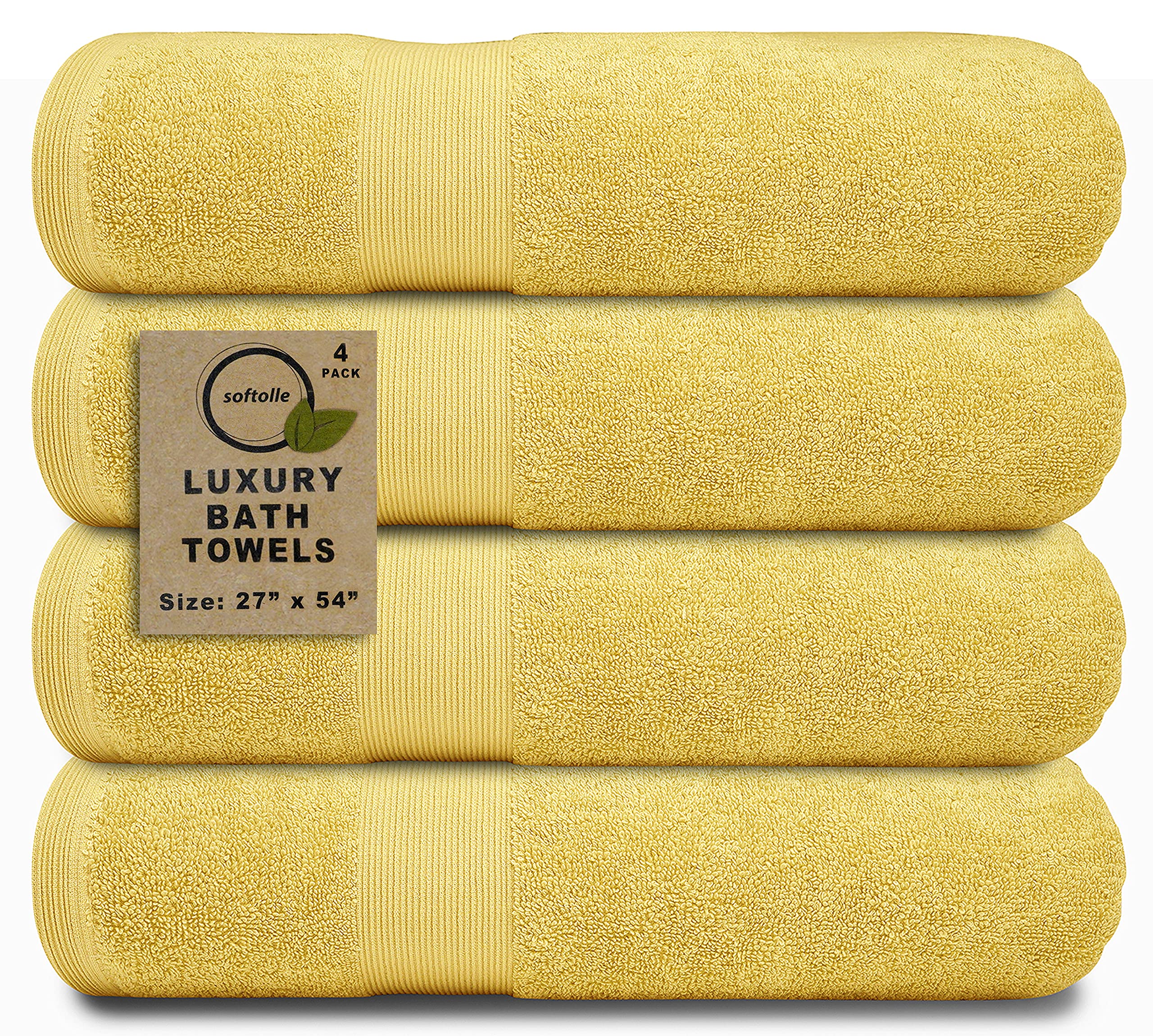 Softolle 100% Cotton Luxury Bath Towels Set of 4 - Ultra Soft & Absorbent 27x54 Inch Bathroom Towels - Eco-Friendly, Hypoallergenic - Perfect for Spa, Hotel & Home Use (Yellow)