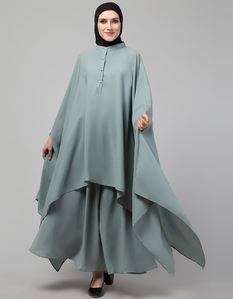 Elegant Arabic Two-Piece Butterfly Kaftan in Sage Green - Perfect for Eid, Weddings & Special Occasions