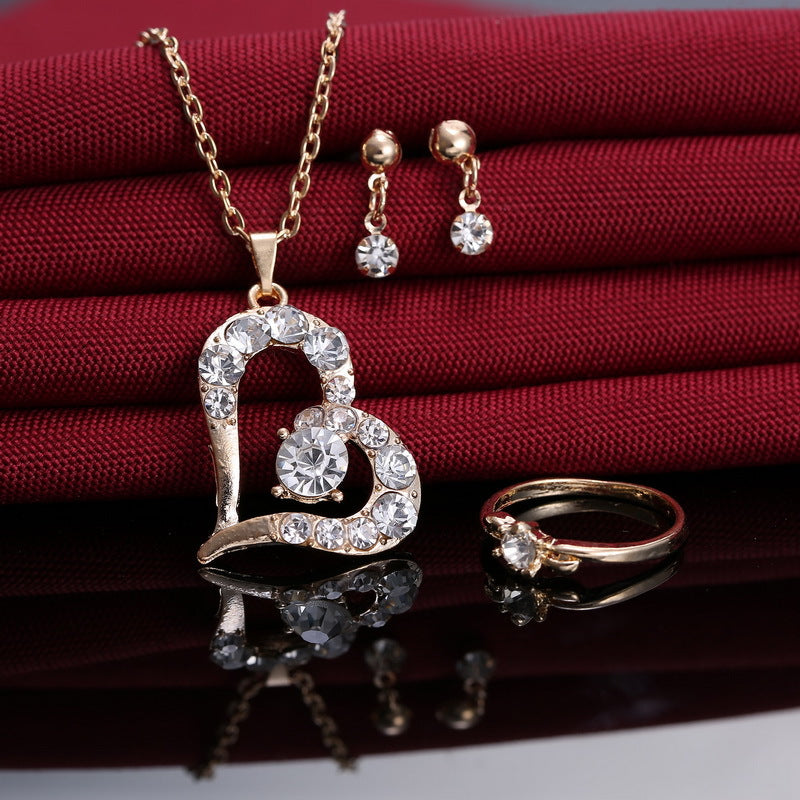 Elegant Heart Pendant Necklace Set with Rhinestones - Perfect for Valentine's Day Gifts, Anniversary Presents & Romantic Occasions