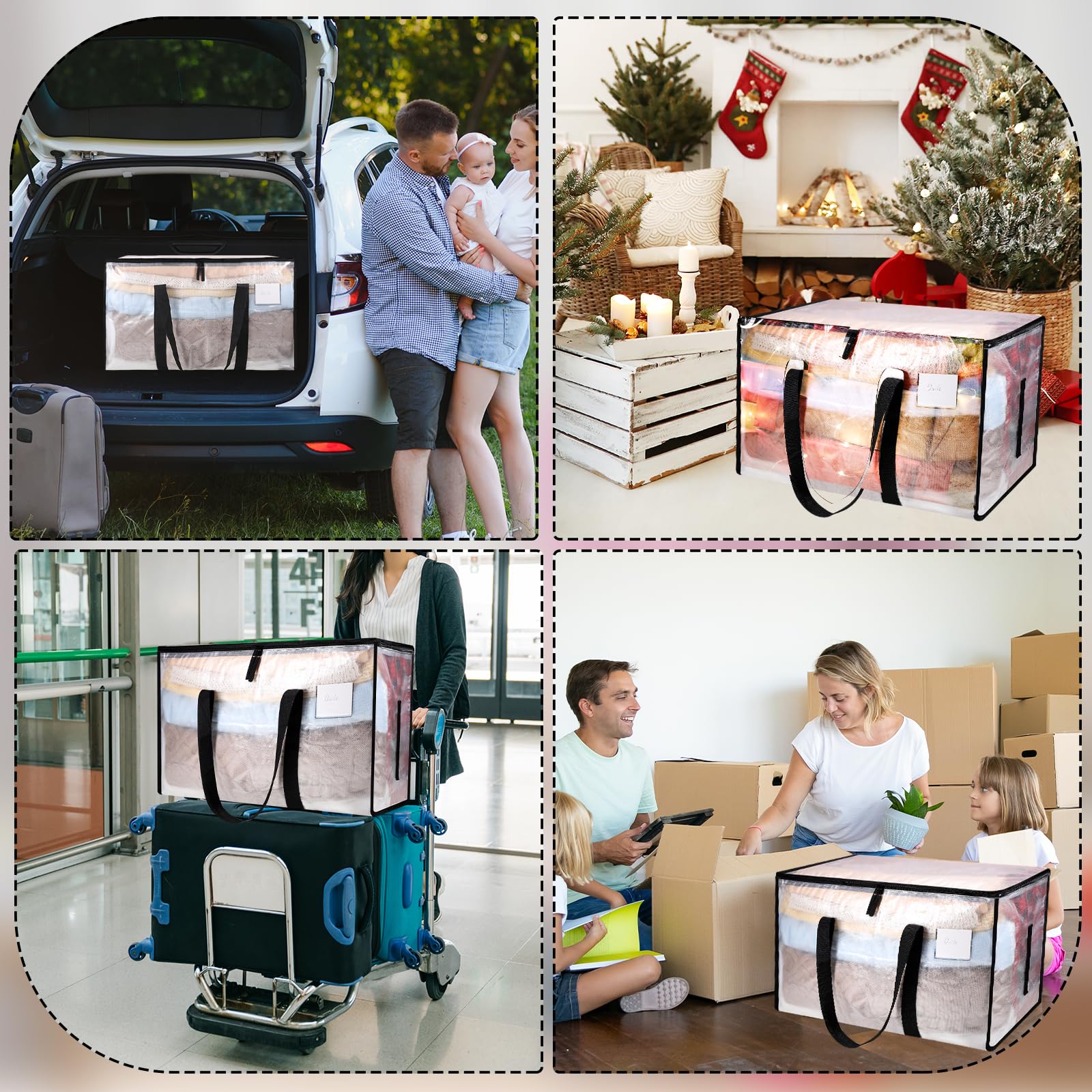 6 Pack Large Clear Heavy Duty Storage Bags with Zippers - Waterproof Moving Totes for Clothes, Bedding, Duvets & Toys - Perfect for Home Organization, Moving, Christmas Storage & Travel Packing