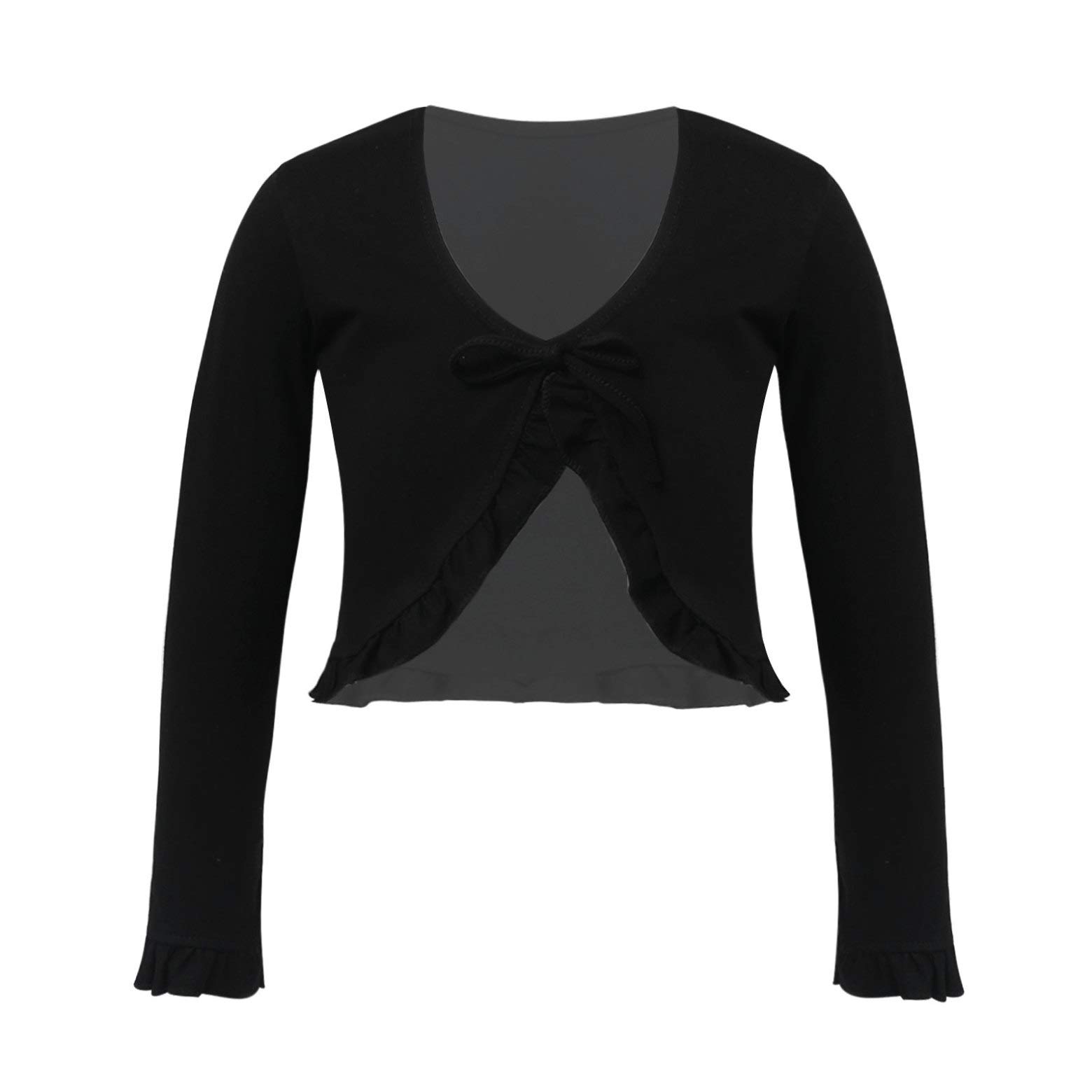 Freebily Girls Ballet Dance Cardigan - V Neck Knit Wrap Top for Kids, Warm-up Crop Coat, Gym Outerwear, Bolero Shrug Sweater - Perfect for Dance Class, Rehearsals & Performance