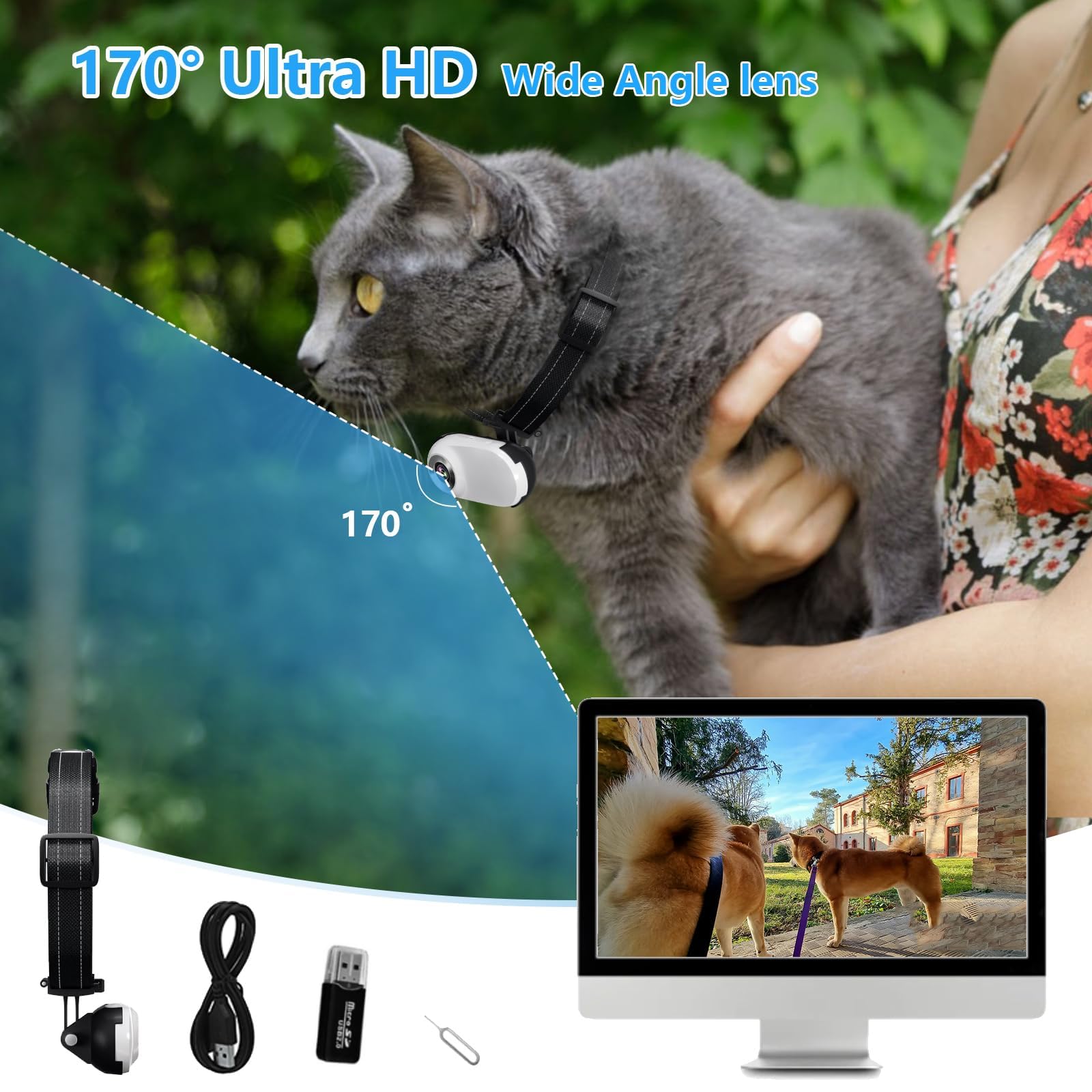 HD 1080P Wireless Mini Cat Camera Collar with Video Recording - Small Action Body Camera for Pets | Indoor/Outdoor Pet Monitoring & Birthday Gift for Cat Lovers