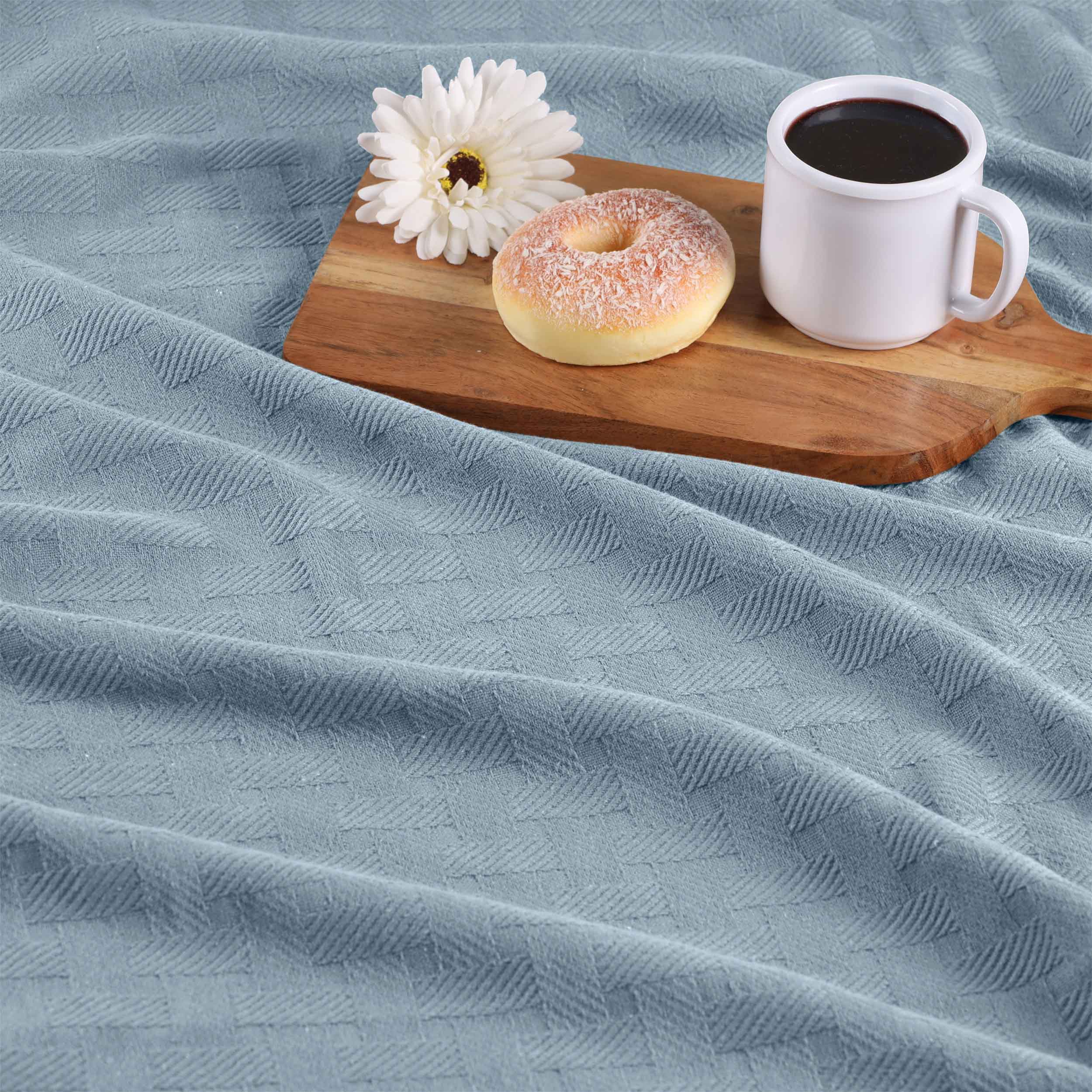 Soft Basketweave All-Season Cotton Bed Blanket & Sofa Throw - Lightweight Breathable Blanket for Bedroom, Living Room, Travel and Outdoor Use