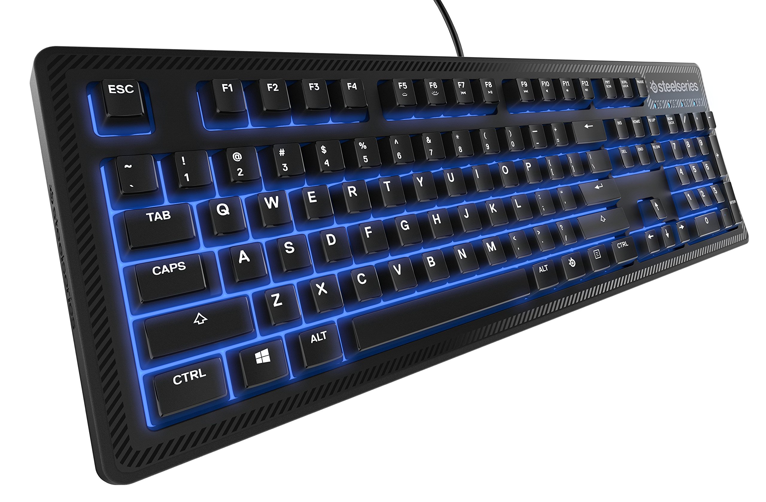SteelSeries Apex 100 Mechanical Gaming Keyboard - Blue LED Backlit, Tactile Silent Switches, Splash Resistant, Media Controls (Renewed) - Perfect for PC Gaming, Office Work & Typing
