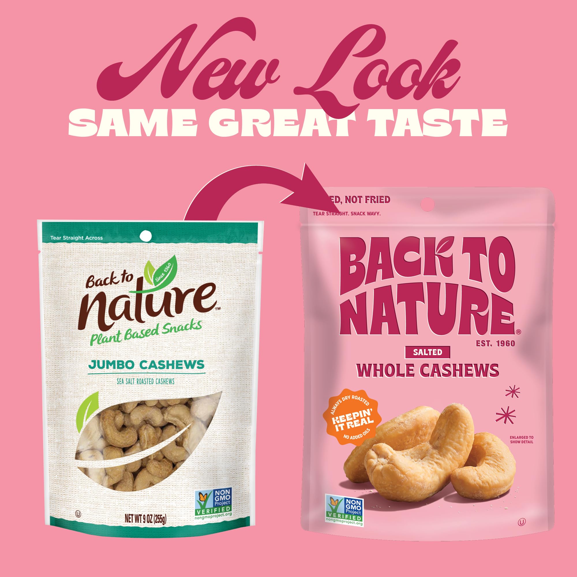 Organic Jumbo Cashews - Dry Roasted with Sea Salt, Non-GMO, High Protein Healthy Snacks, 9 Ounce (Pack of 9) | Perfect for Keto Diet, Vegan Snacking & On-the-Go Nutrition