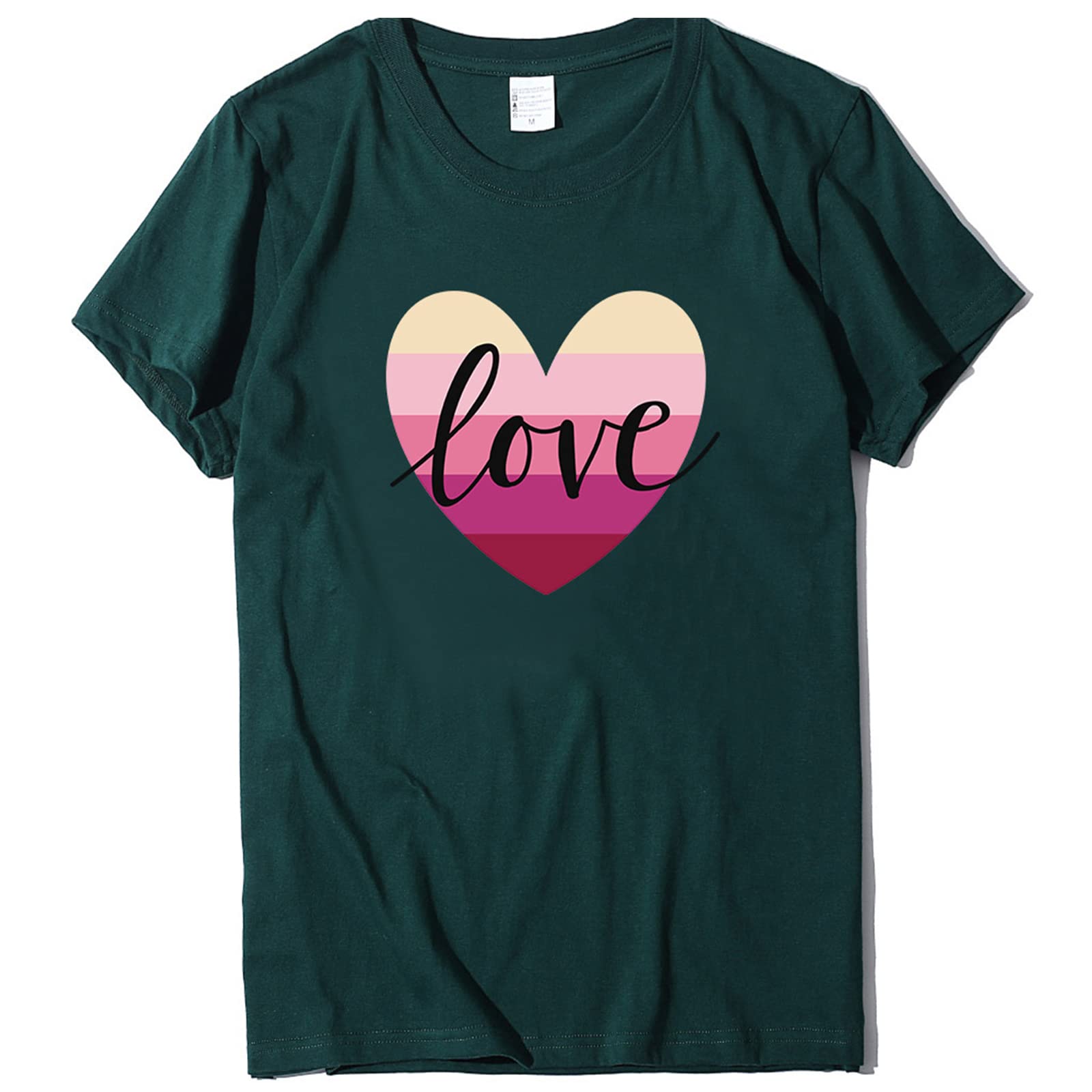 Women's Casual Short Sleeve T-Shirts - Loose Fit Heart Print Blouse for Valentine's Day | Comfortable O-Neck Top for Dating, Parties & Everyday Wear