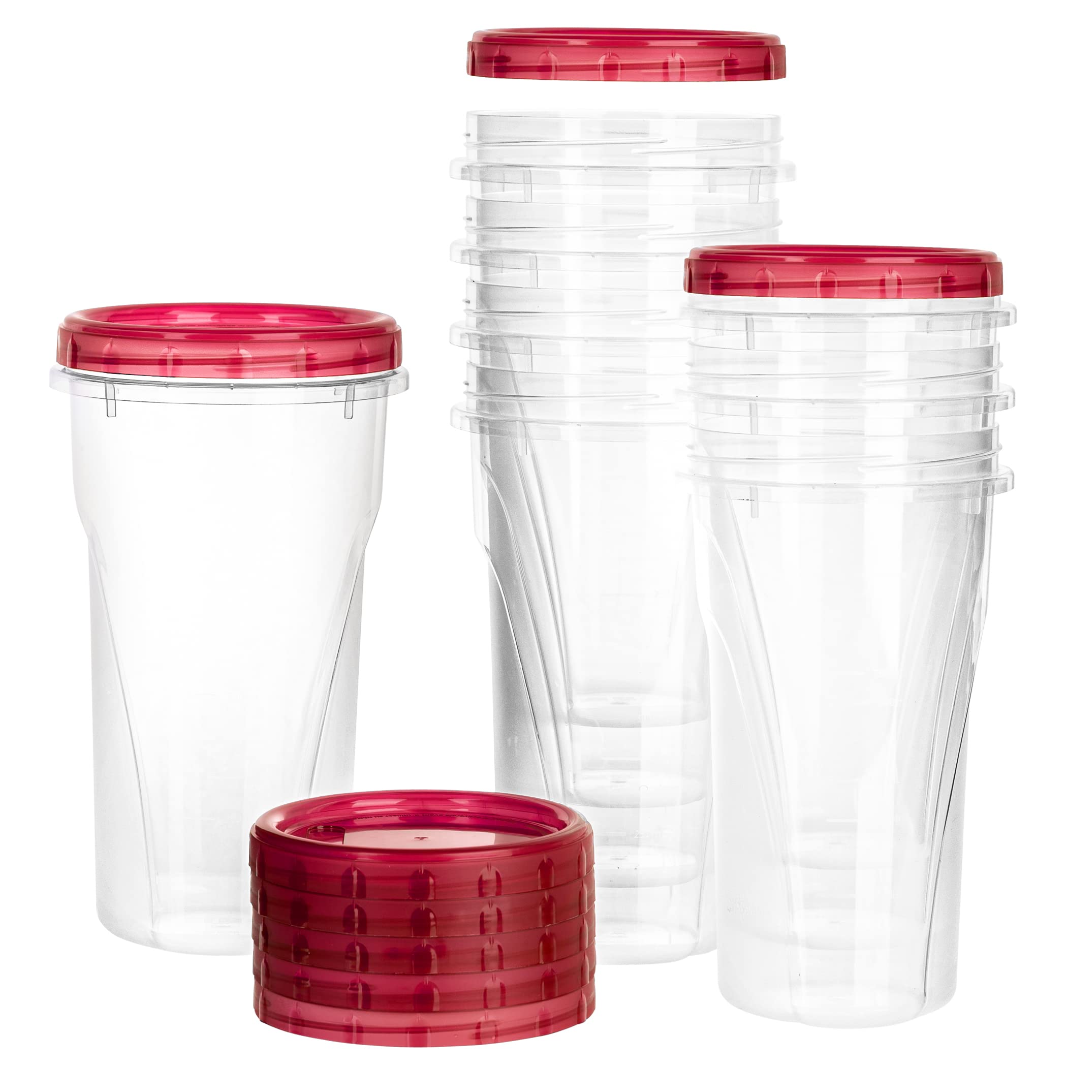 PLASTICPRO 48oz Clear Deli Containers with Red Twist-On Lids - Reusable, Stackable, BPA-Free Food Storage Containers for Meal Prep, Leftovers & Freezer (Pack of 4) | Perfect for Restaurants, Catering & Home Kitchen Organization