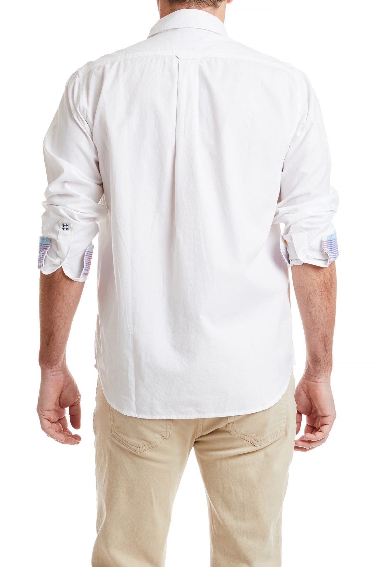 Chase Shirt White Oxford with Bimini Madras Trim - Classic Men's Button Down Dress Shirt for Business Casual & Summer Outfits
