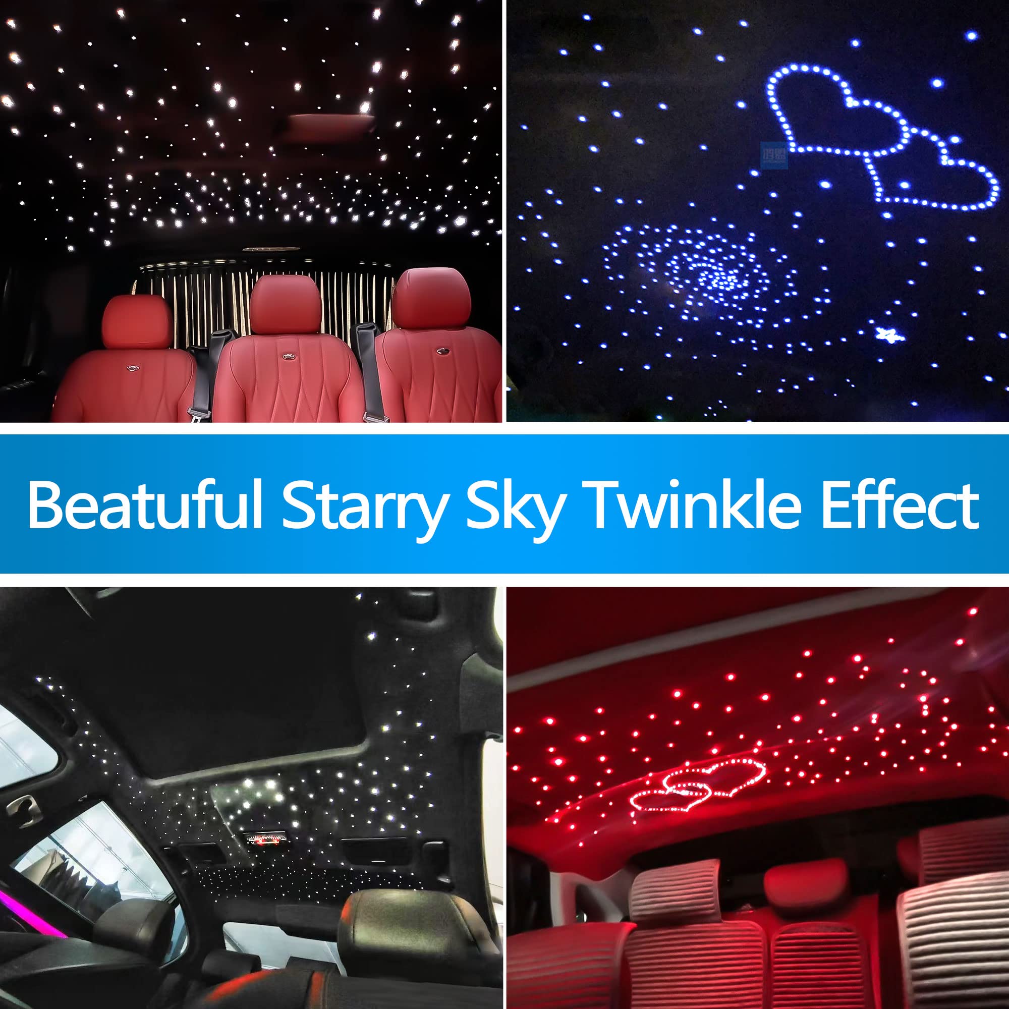 Starlight Headliner Kit for Cars - 10W Fiber Optic Lights with 550pcs 0.03in 13.1ft Star Lights, APP & Remote Control, Twinkle & Music Mode - Perfect for Car Interior Decoration & Romantic Ambiance