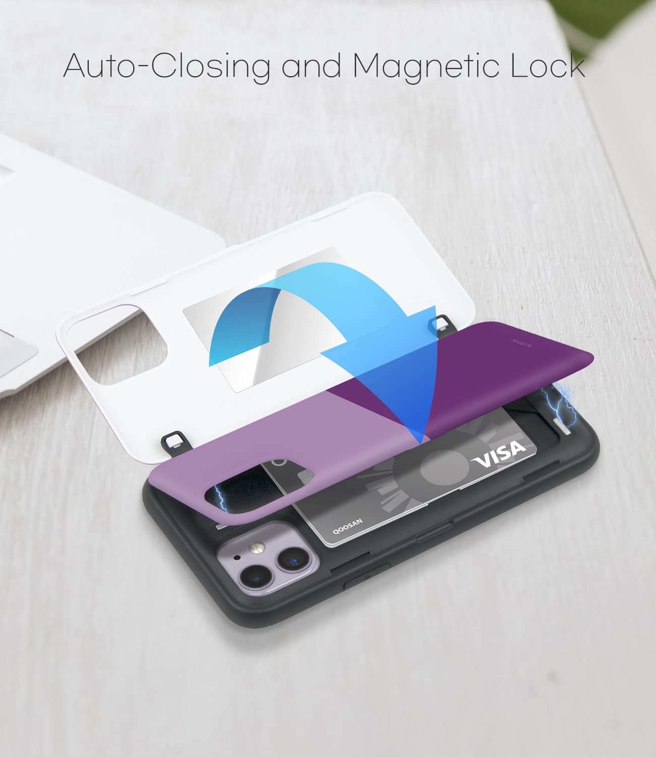 Qoosan Slim Protective iPhone 11 Case with Card Holder & Mirror - Wallet Phone Cover for iPhone 11 (6.1 Inch) | Perfect for Everyday Use, Travel & Hands-Free Convenience (Purple)