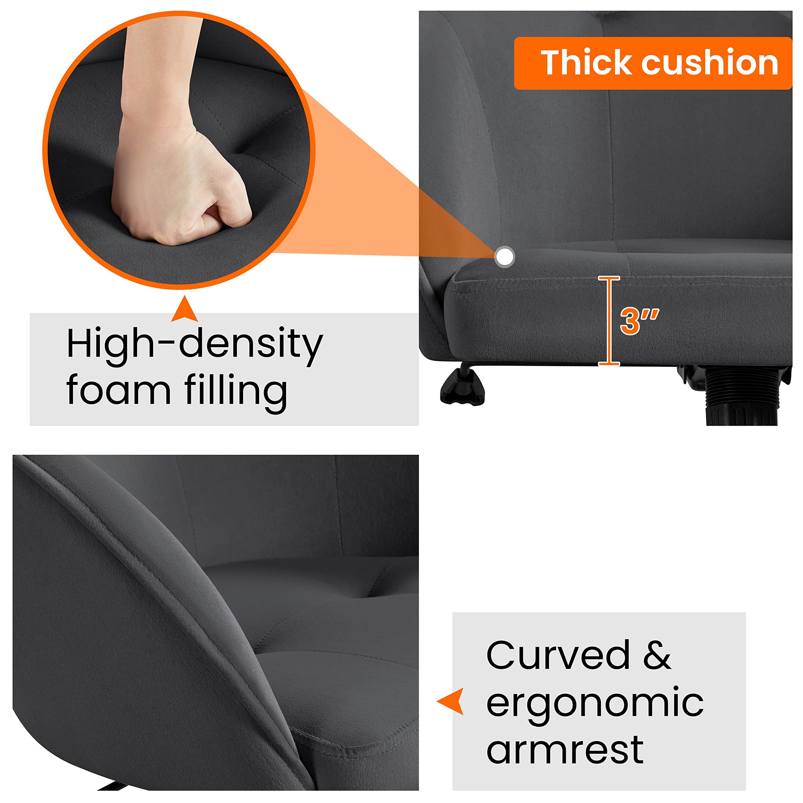 Yaheetech Ergonomic Office Chair - Adjustable Height, Mid Back Support, Swivel & Rolling Wheels - Large Seat Desk Chair with Armrests for Home Office, Computer Work & Gaming