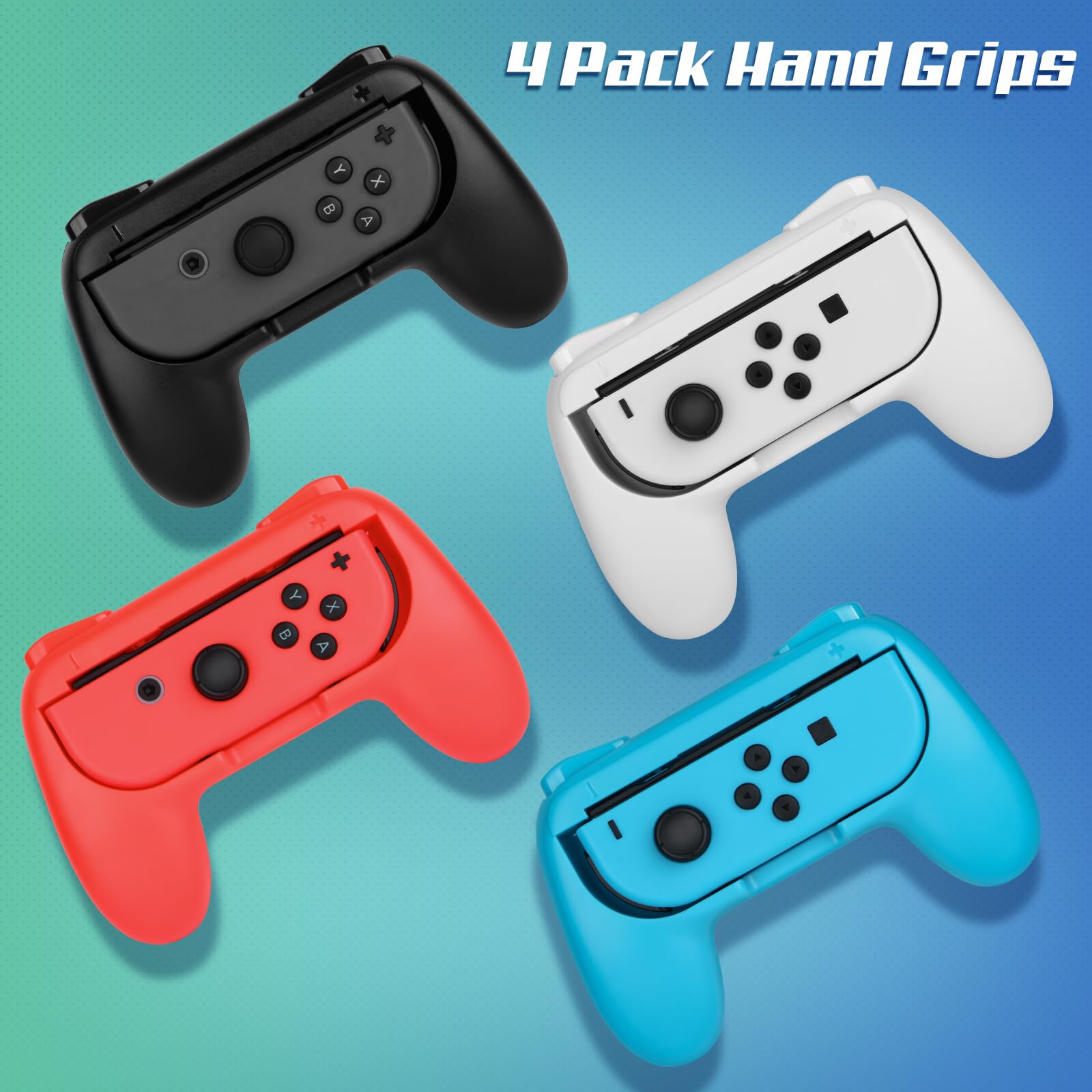 JoyHood Ergonomic Hand Grips for Nintendo Switch & Switch OLED - 4 Pack Comfortable Controller Handles for Joy-Con - Perfect for Gaming, Travel & Long Play Sessions