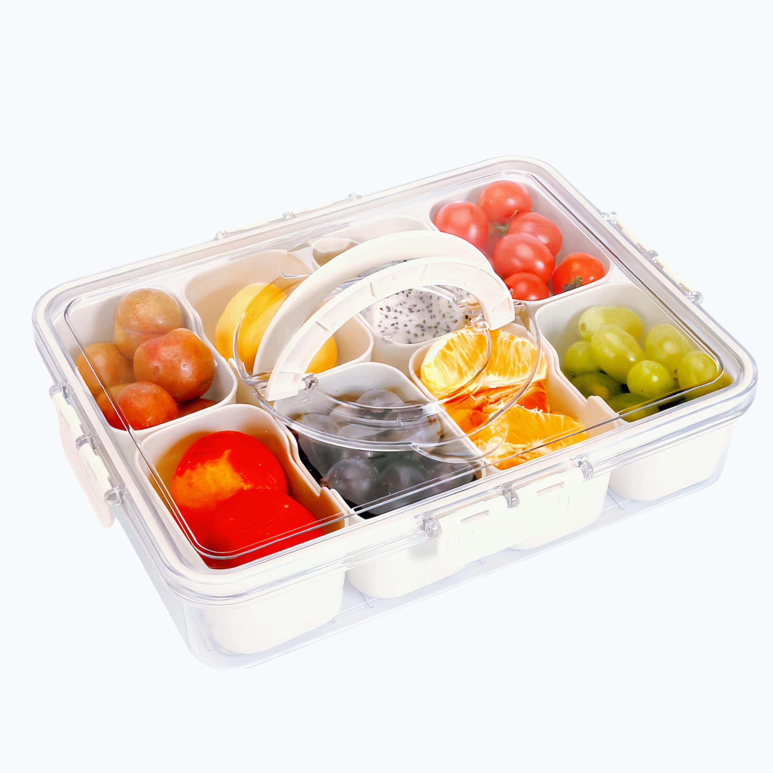 Divided Serving Tray with Lid & Handle - Portable Snackle Box for Charcuterie, Candy, Fruits, Nuts | Perfect for Picnics, Parties, Office Snacks & Travel Organization