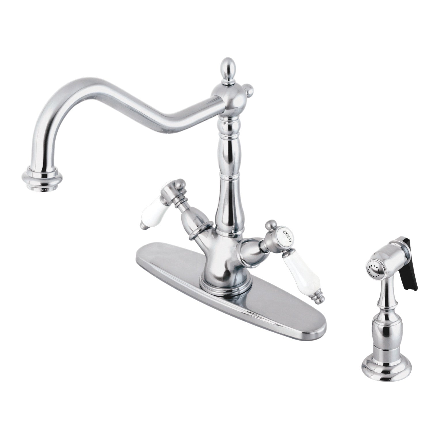 Bel Air KS1231BPLBS Two Handle Kitchen Faucet with Deck Plate & Brass Sprayer - Polished Chrome Finish for Modern or Traditional Kitchens