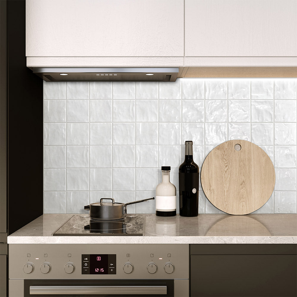 Premium Marrakesh White 120X120mm Glossy Zellige Square Tile - Perfect for Kitchen Backsplash, Bathroom Walls & Mediterranean Style Home Decor