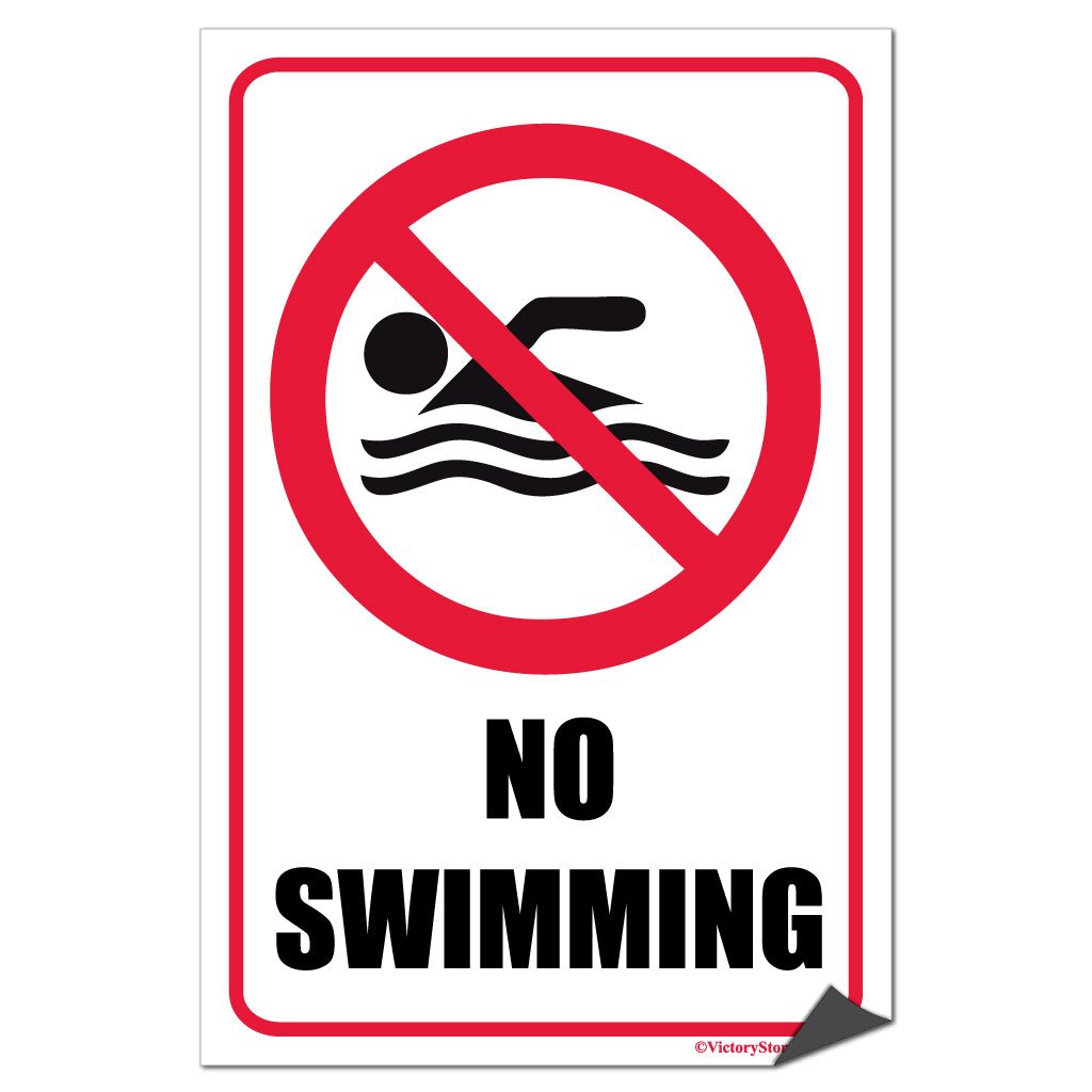 No Swimming Sign Vinyl Stickers - 6x9 Inch Waterproof Decal Set of 2 for Pool Safety & Warning Labels - Perfect for Pools, Spas, Bathrooms and Public Areas