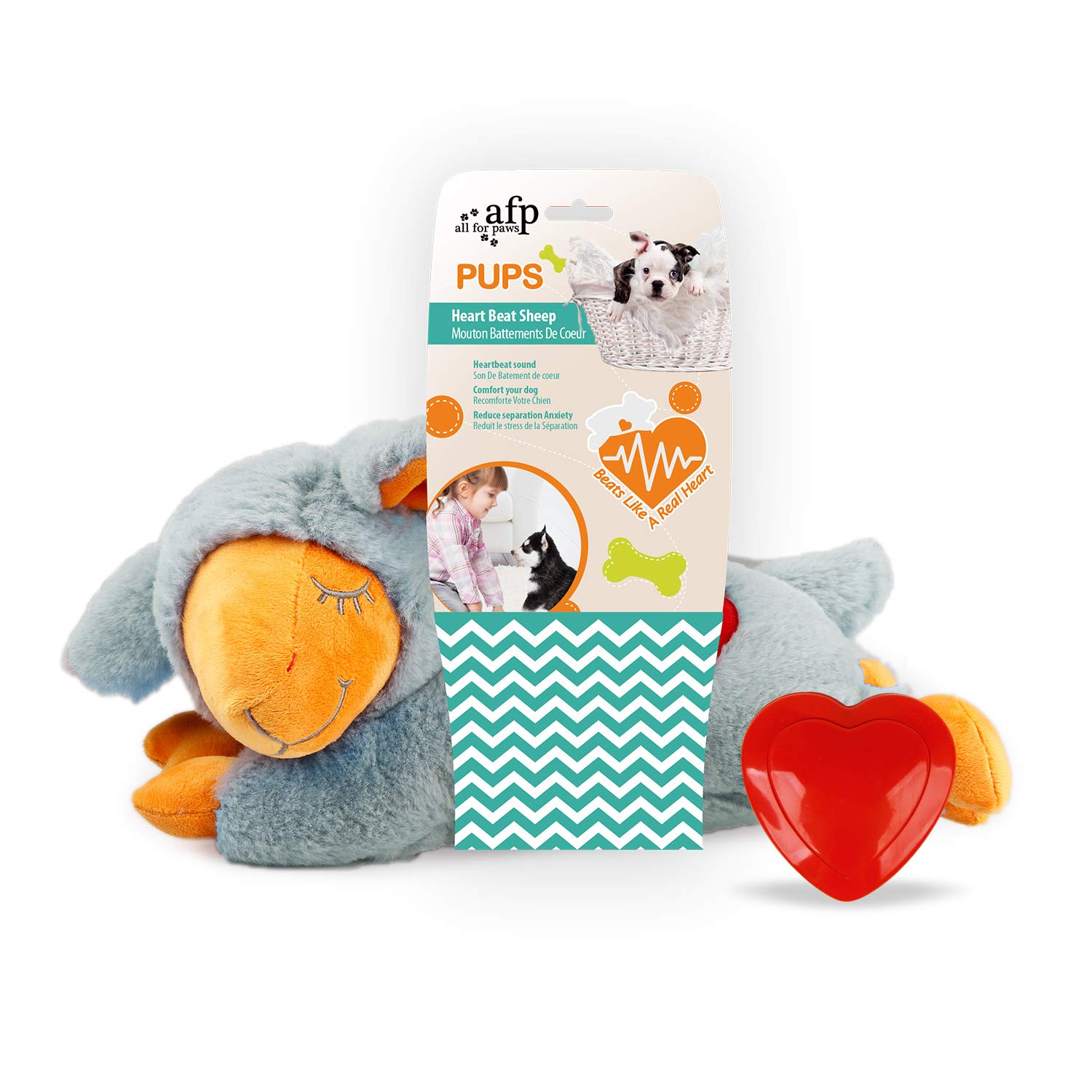 ALL FOR PAWS Heartbeat Dog Toy - Calming Plush Puppy Stuffed Animal with Realistic Heartbeat for Anxiety Relief | Perfect for Puppy Sleep Aid, Separation Anxiety & Travel Comfort