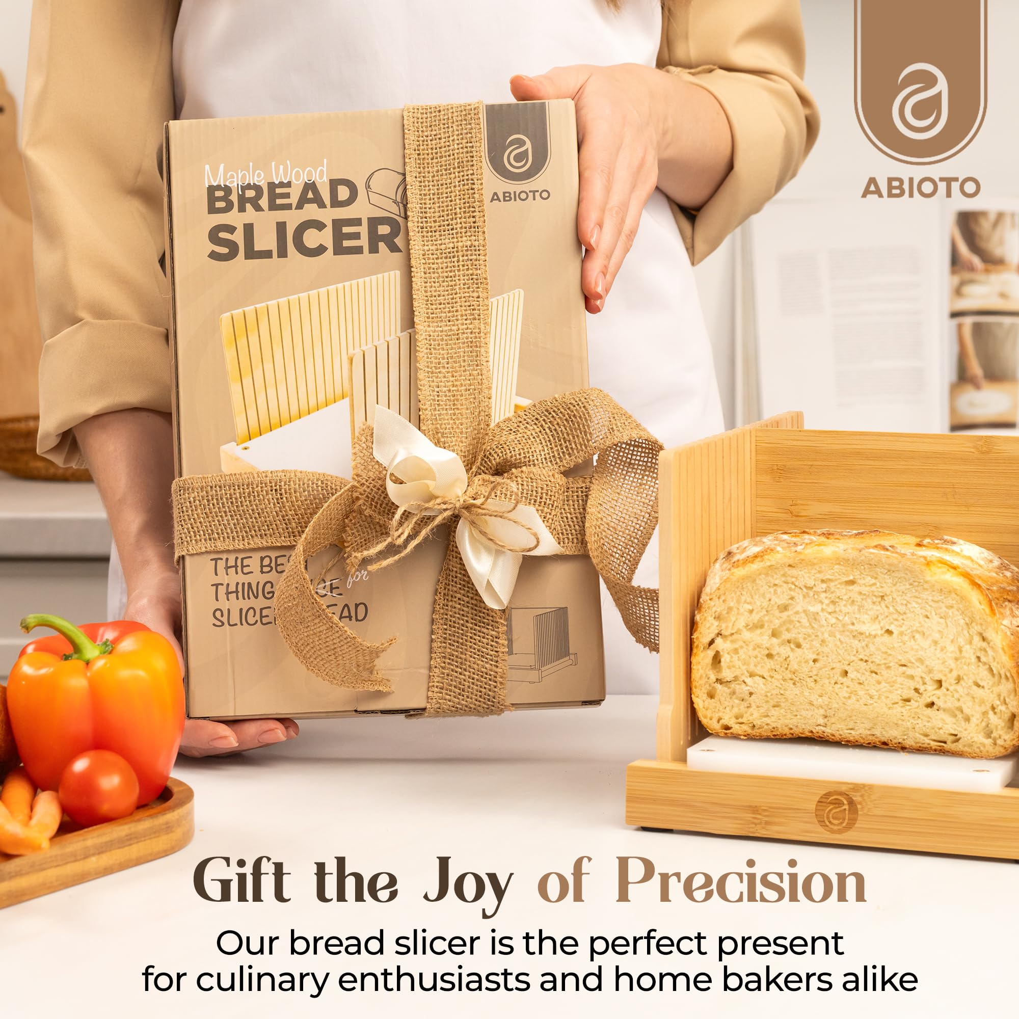 Premium Bread Slicer for Homemade Bread - HDPE Base & Maple Finger Guard - 4 Adjustable Thickness Settings - Foldable Bread Cutting Guide with Knife Grooves - Perfect for Kitchen, Bakery, and Gift Giving