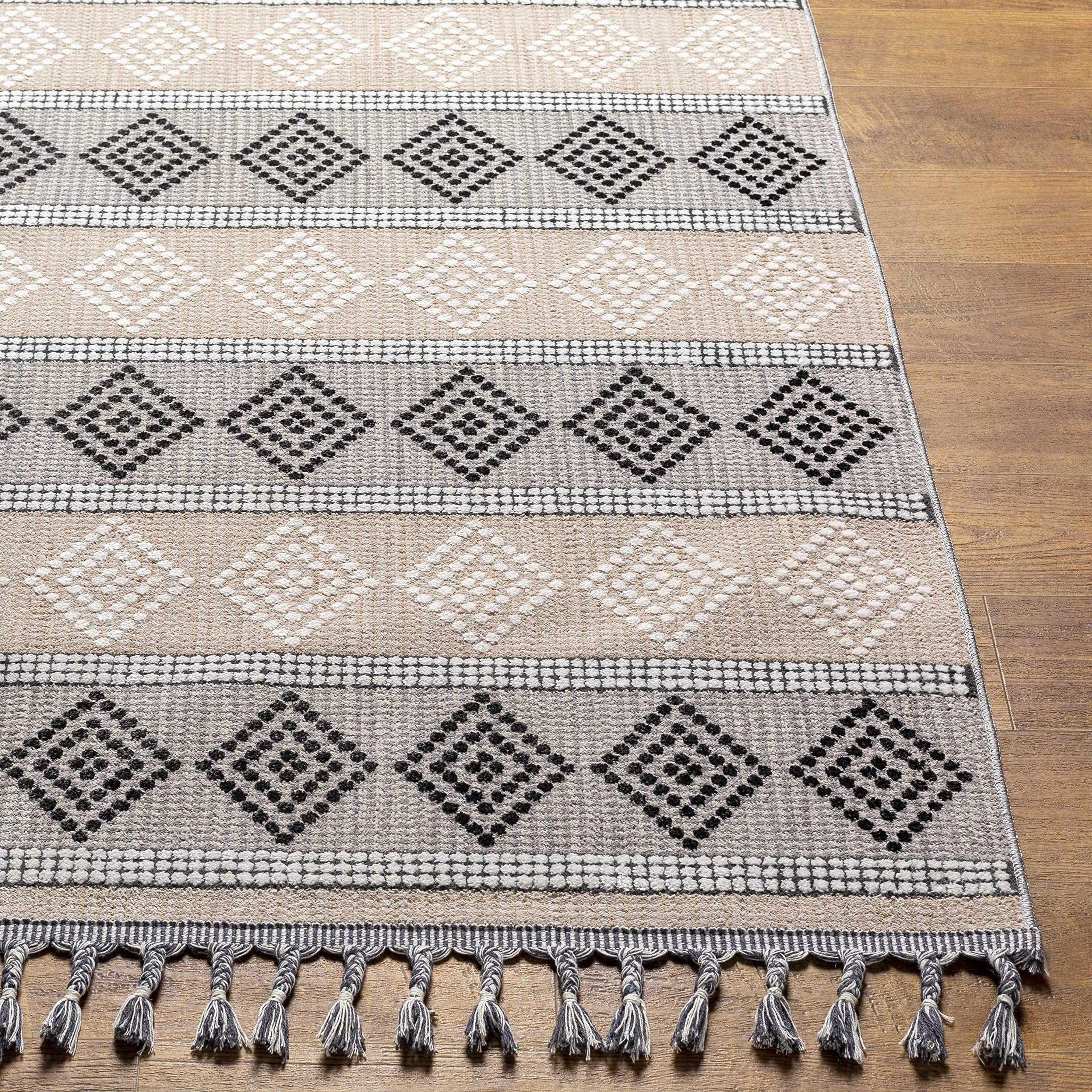 Hauteloom Arij Modern Area Rug for Living Room & Bedroom - Soft Gray & Black - 3'11