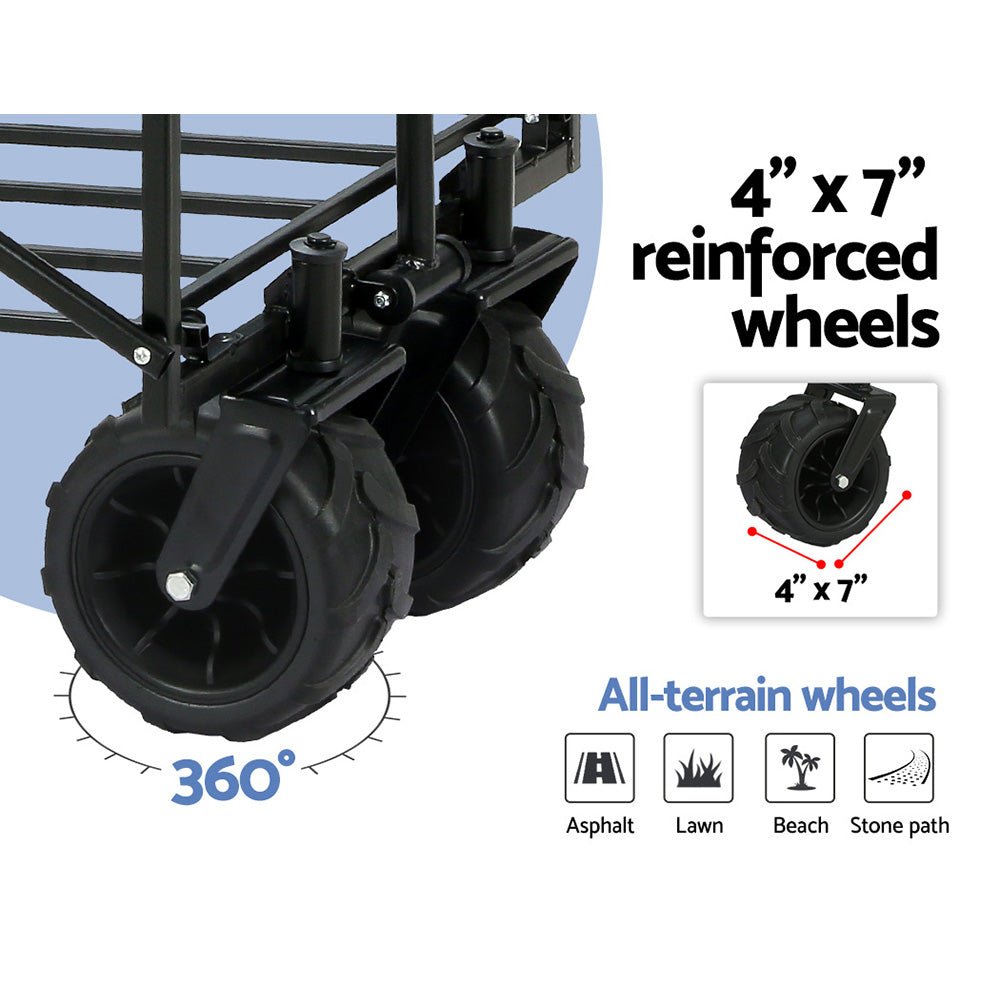 Heavy Duty Folding Garden Cart - 120kg Capacity Utility Wagon for Camping, Outdoor, Beach & Yard Work | Portable Trolley for Gardening, Picnics, Groceries & More