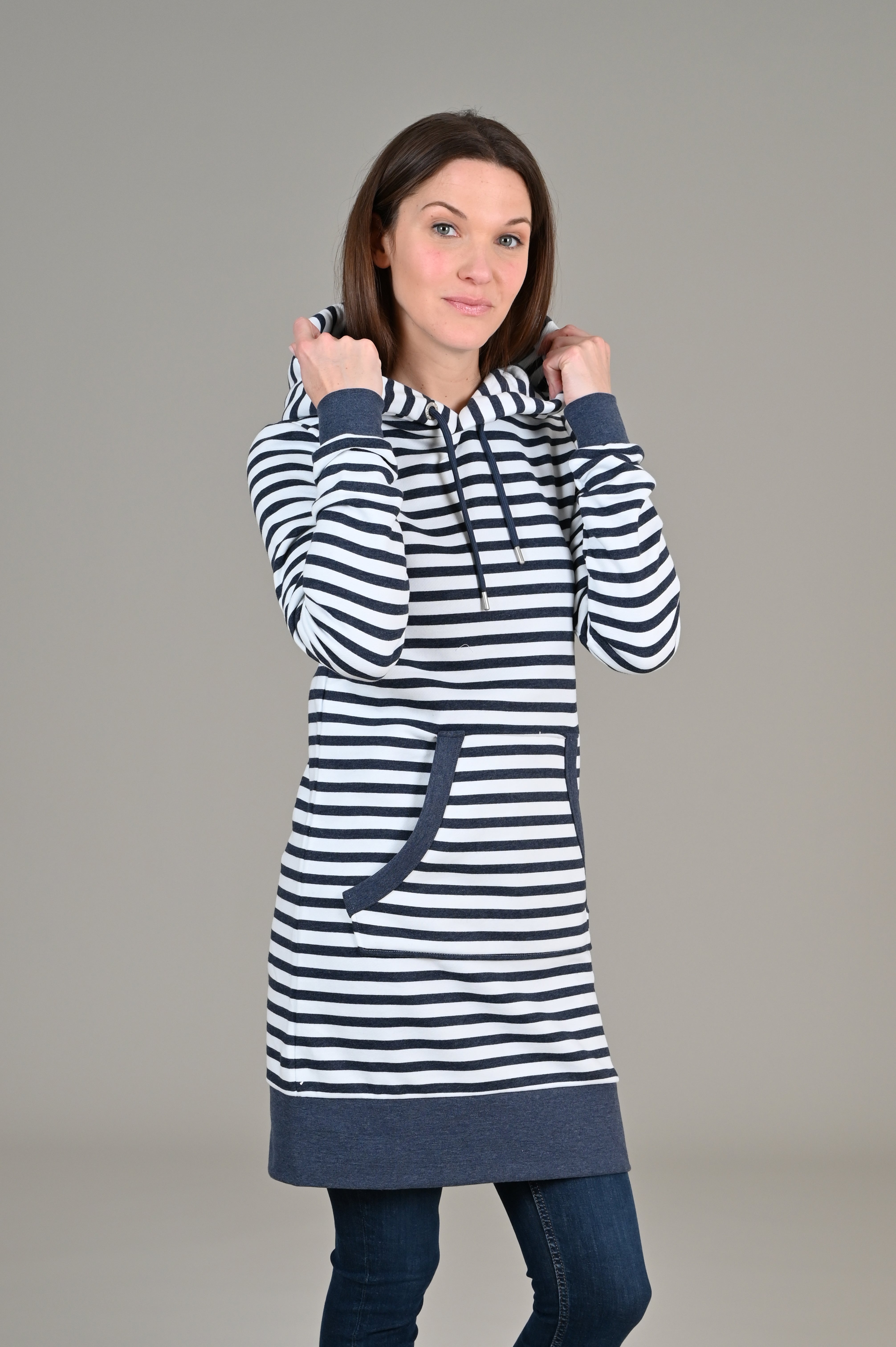 Carmen Stripe Hoodie Dress for Women - Cozy Long Sleeve Oversized Sweatshirt Dress with Pockets | Casual Fall Winter Outfit, Loungewear, Streetwear Fashion
