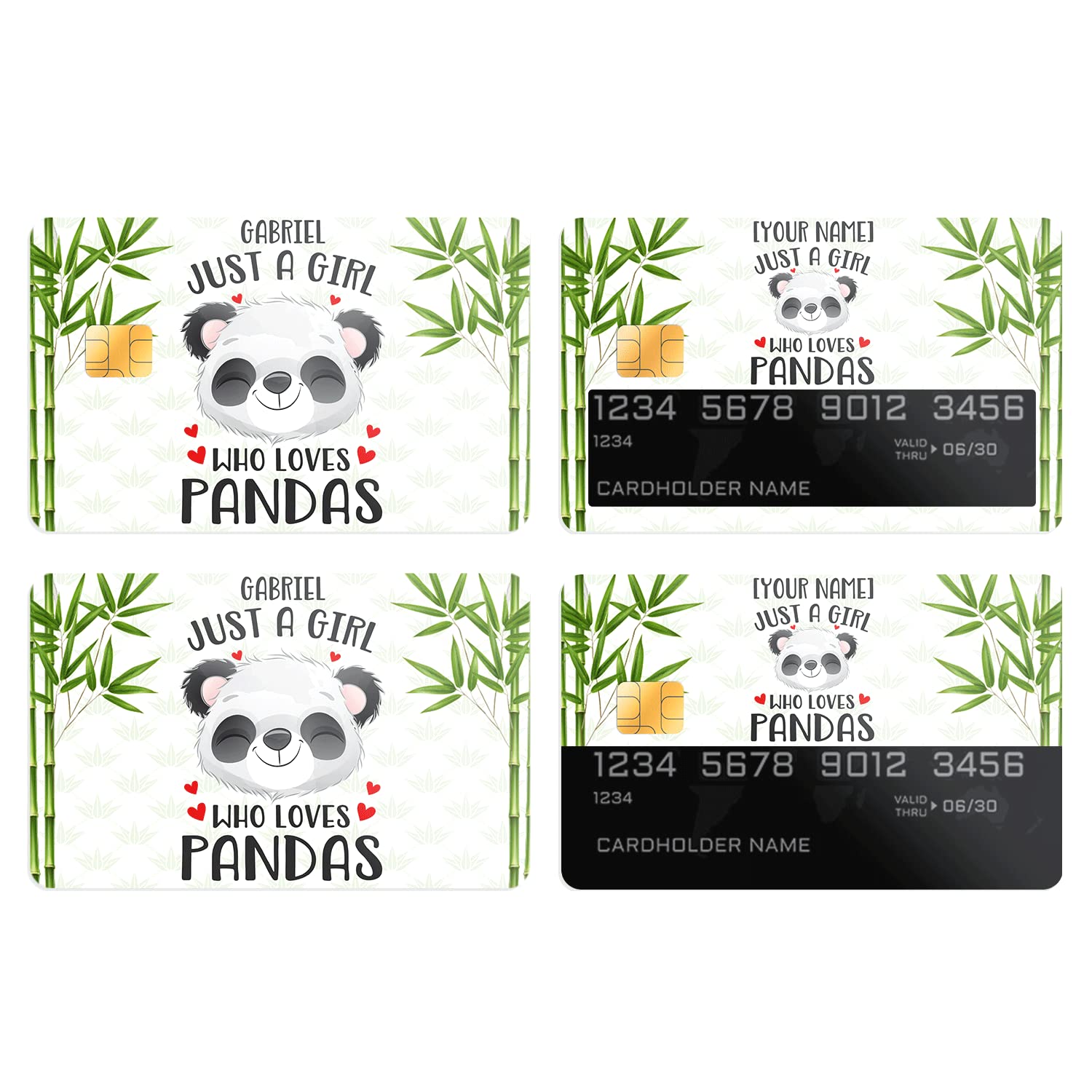 Custom Personalized Credit Card Stickers - Waterproof Glitter Skin Wrap with Name & Panda Quote - Cute Gift for Women, Men, Friends (3-Pack) - Perfect for Birthday, Wallet Decoration & Customer Appreciation Gifts