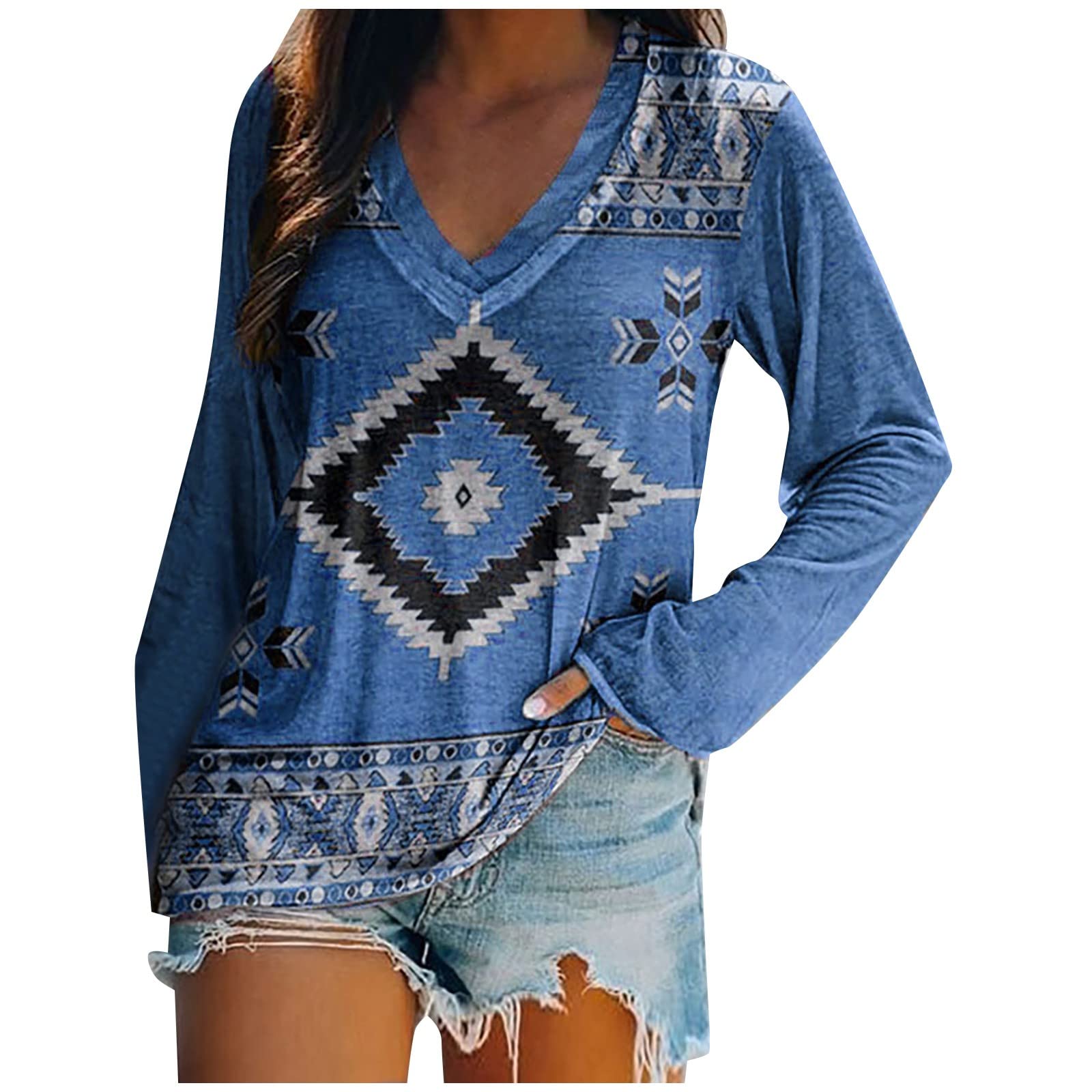 Women's Velvet V-Neck Long Sleeve Tunic Tops - Soft Casual Printed Blouse for Everyday Wear, Office & Date Night Outfits