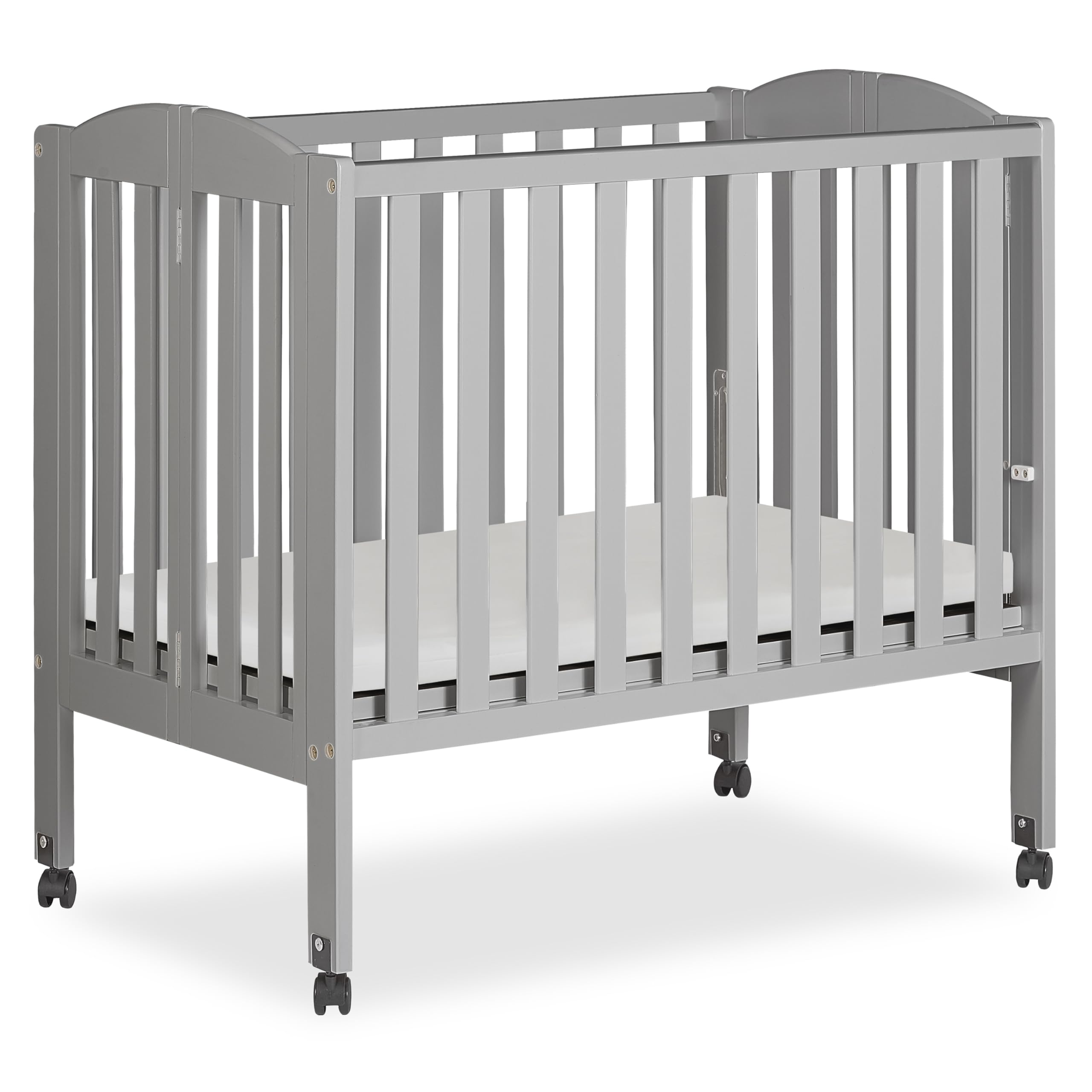 Dream On Me 2-in-1 Folding Portable Baby Crib - Cool Grey | GREENGUARD Gold Certified | Compact 40