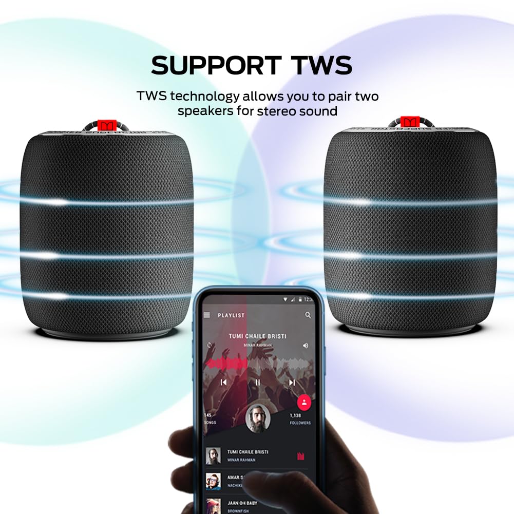 Monster S110 Bluetooth Speaker - Portable Wireless Speaker with Pure Sound, IPX5 Waterproof, TWS Pairing, Compact & Lightweight for Outdoor, Indoor, Hiking, Camping, Beach, Party (Black)