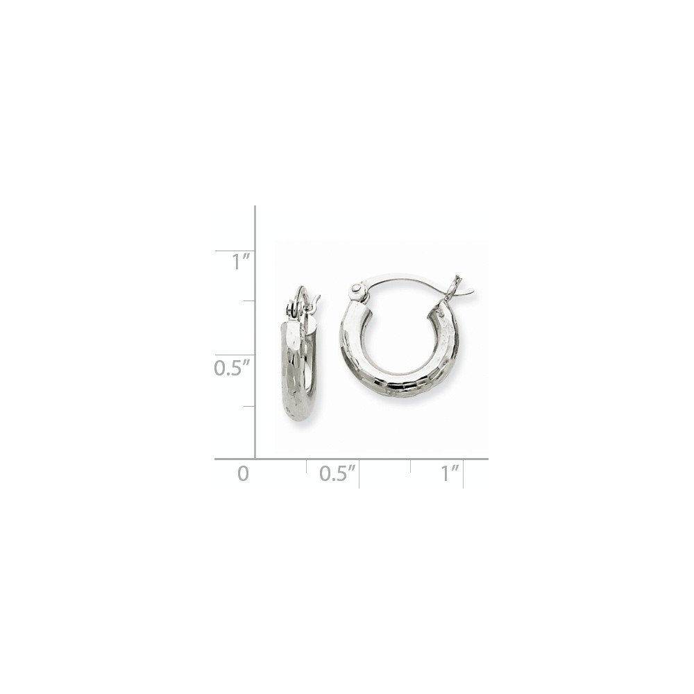 14K White Gold Diamond Cut 3MM Round Hoop Earrings for Women - Elegant Everyday Jewelry, Perfect for Work, Date Night & Special Occasions