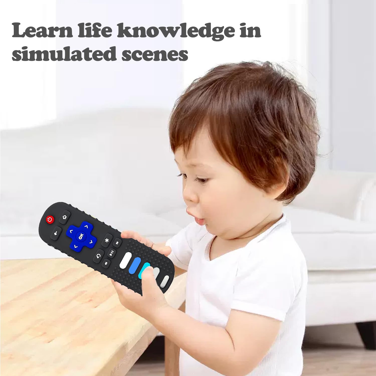 Organic Silicone Baby Teething Toys for Infants 3-24 Months - BPA Free, Soft Chewable Remote Control Shape Teether for Soothing Sore Gums - Perfect for Home, Travel & Daycare Use (Black)
