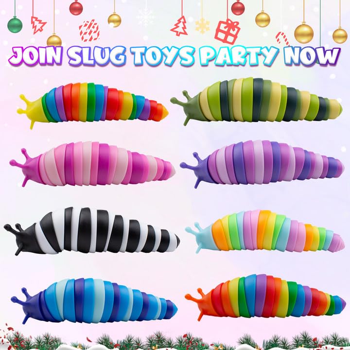 Cevioce 8 PCS Fidget Sensory Toys for Adults & Kids - Stress Relief Slug Toys for Anxiety, ADHD, Autism - Party Favors, Easter Basket Stuffers - Perfect Gifts for Boys & Girls (Ages 3-4) - Great for Classrooms, Travel, and Relaxation