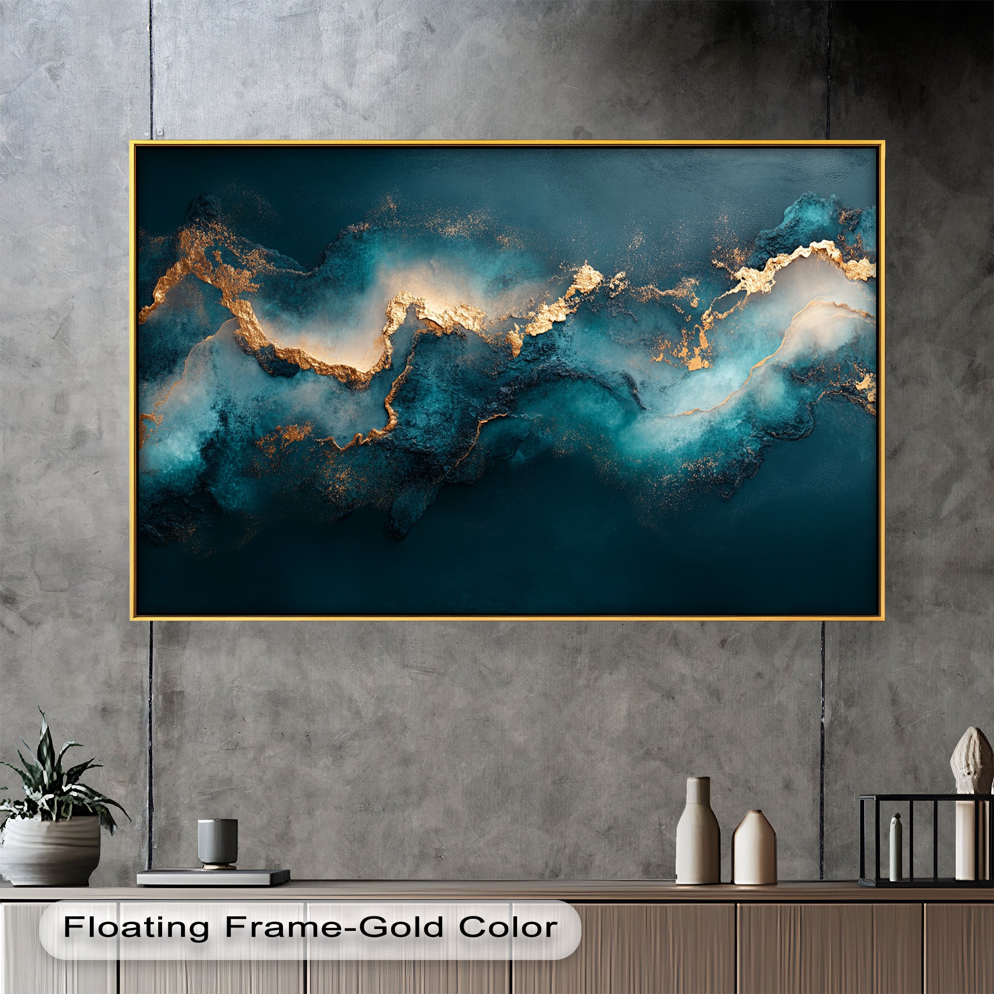 Abstract Blue and Gold Swirls Oil Painting - Modern Luxury Wall Art for Living Room, Bedroom & Office Decor