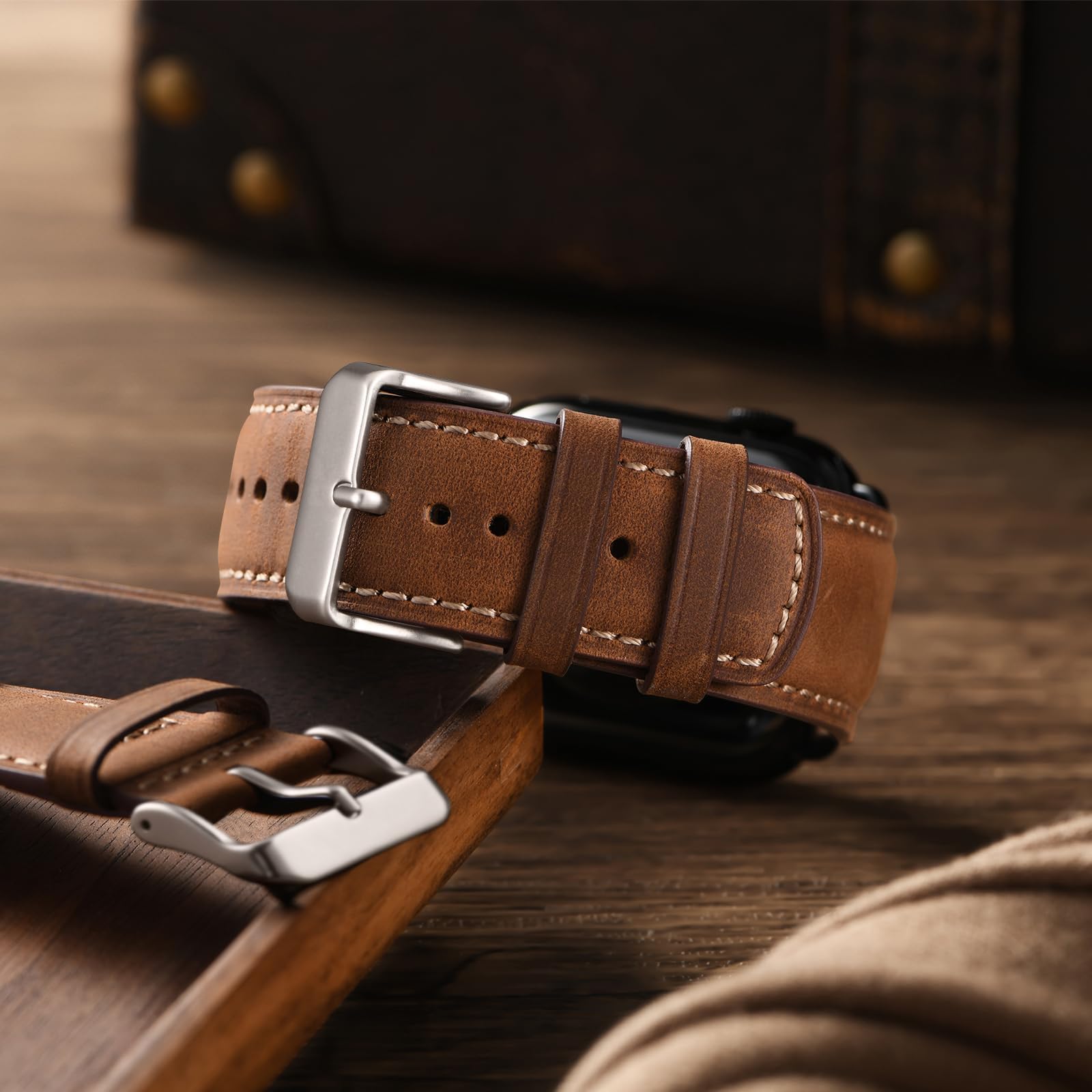 Bestig Genuine Leather Apple Watch Band - Compatible with 38mm 40mm 41mm 42mm (Series 10/9/8/7/6/5/4/3/2/1 & SE) - Stylish iWatch Strap for Women & Men - Perfect for Work, Gym & Everyday Wear