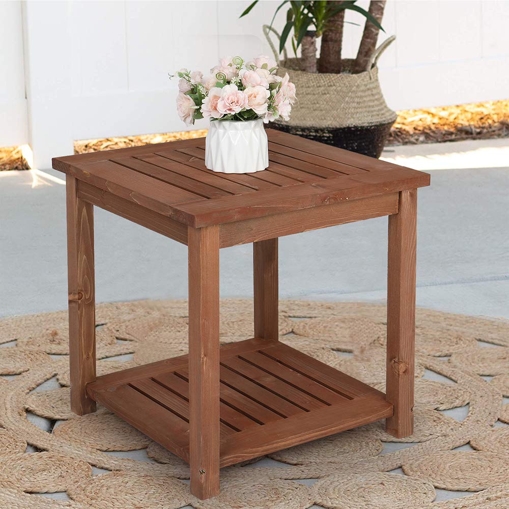 Wooden Outdoor Side Table with Storage Shelves - Small Patio End Table, Accent Furniture for Garden, Deck & Balcony - Perfect for Drinks, Books & Outdoor Decor