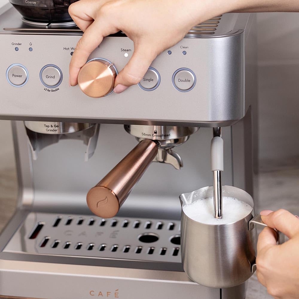 Café Bellissimo Semi Automatic Espresso Machine with Milk Frother - WiFi Connected Smart Coffee Maker, Built-In Bean Grinder, 15-Bar Pump & 95oz Water Tank - Stainless Steel | Perfect for Home Baristas & Coffee Lovers