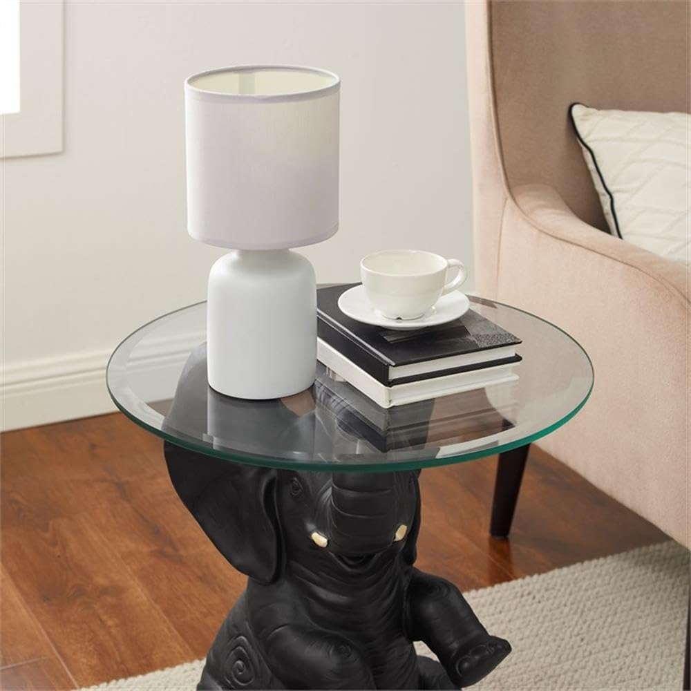 Pemberly Row Transitional Elephant Glass Top Accent Table - Dark Gray End Table for Living Room, Bedroom & Office Decor