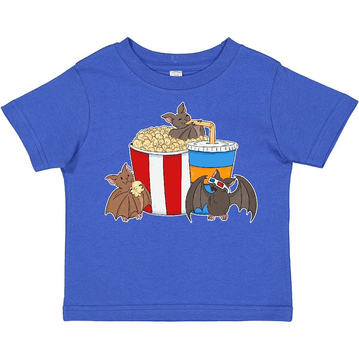 Movie Loving Bats with Popcorn & Soda Toddler T-Shirt - Cute Bat Design Kids Tee for Film Lovers - Perfect for Movie Nights, Halloween & Birthday Gifts