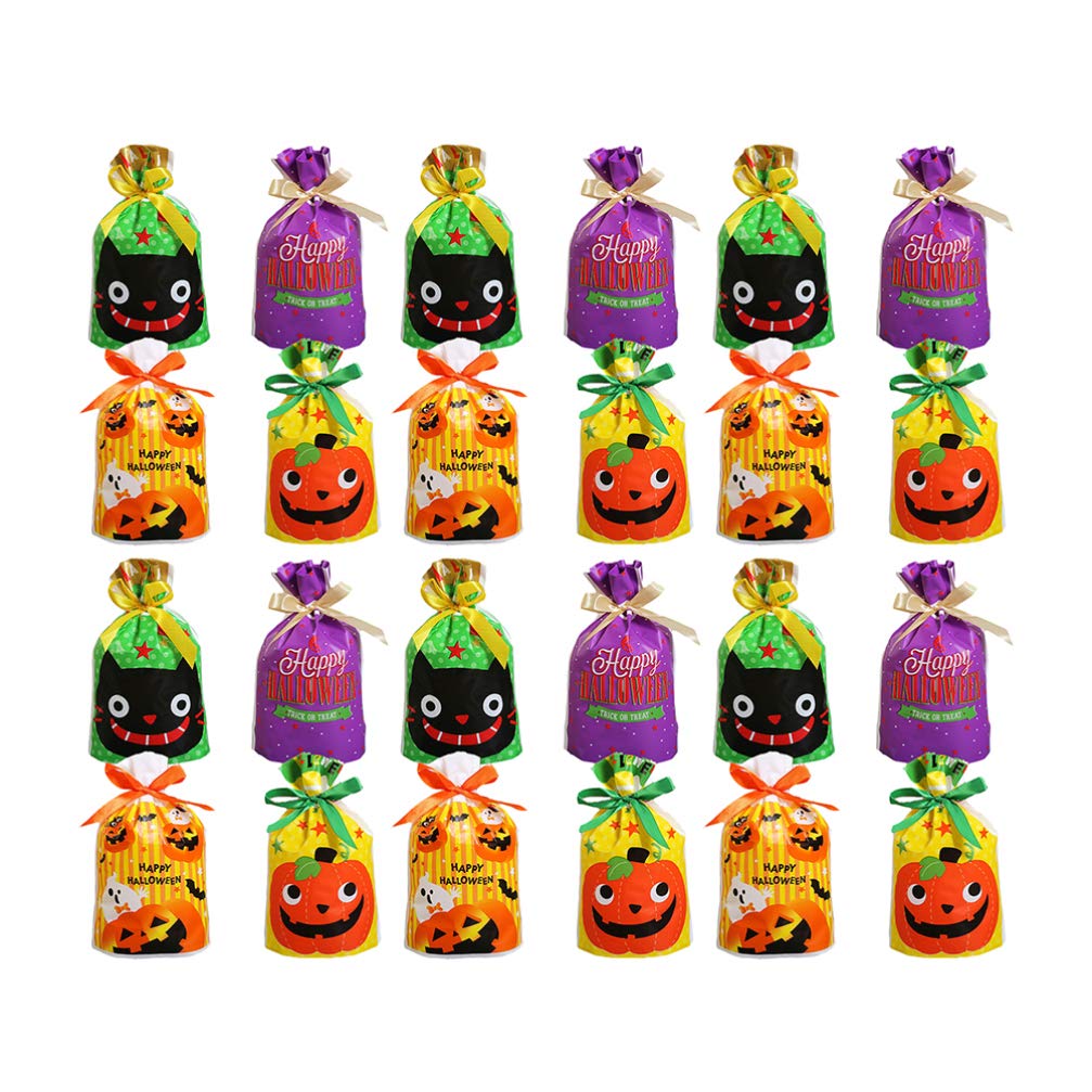 50Pcs Halloween Pumpkin Candy Bags - Drawstring Treat Bags for Kids Party Favors, Trick or Treat, Classroom Prizes & Halloween Store Decorations