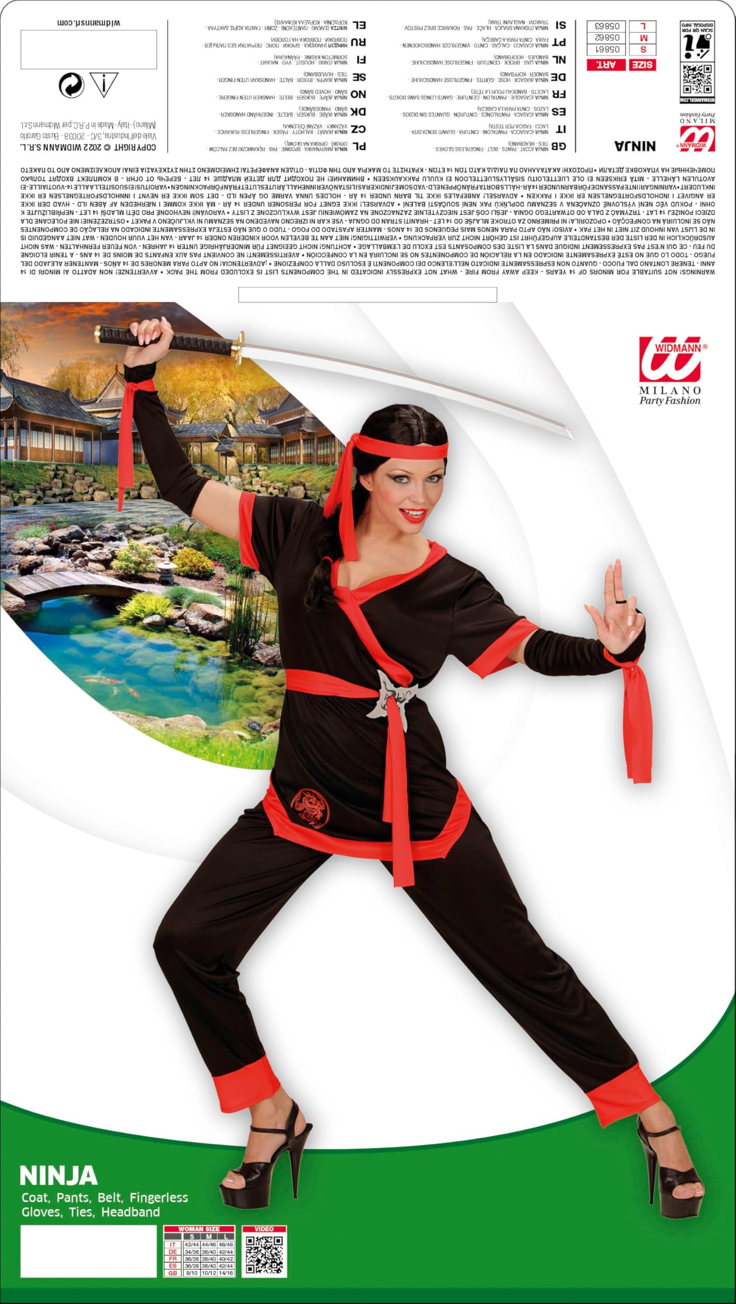 WIDMANN 05863 Adult Ninja Costume for Women - Black Ninja Outfit with Jacket, Pants, Belt, Arm Warmers & Headband - Perfect for Cosplay, Halloween, Martial Arts & Themed Parties