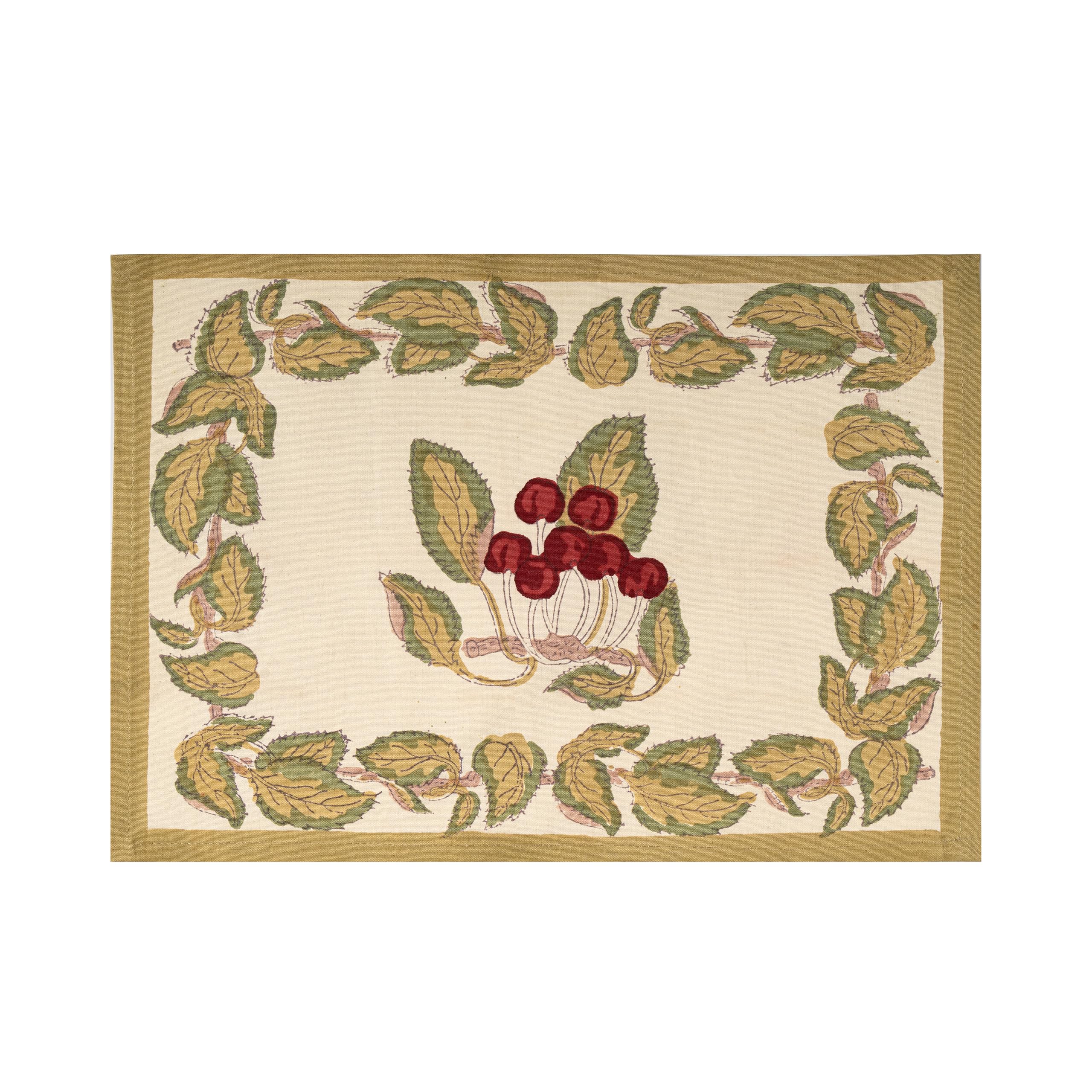Premium Cherry & Red Green Placemats Set of 6 - 15x18 Inch Waterproof Table Mats for Dining, Kitchen, Party & Holiday Decor - Eco-Friendly Couleur Nature Placemats