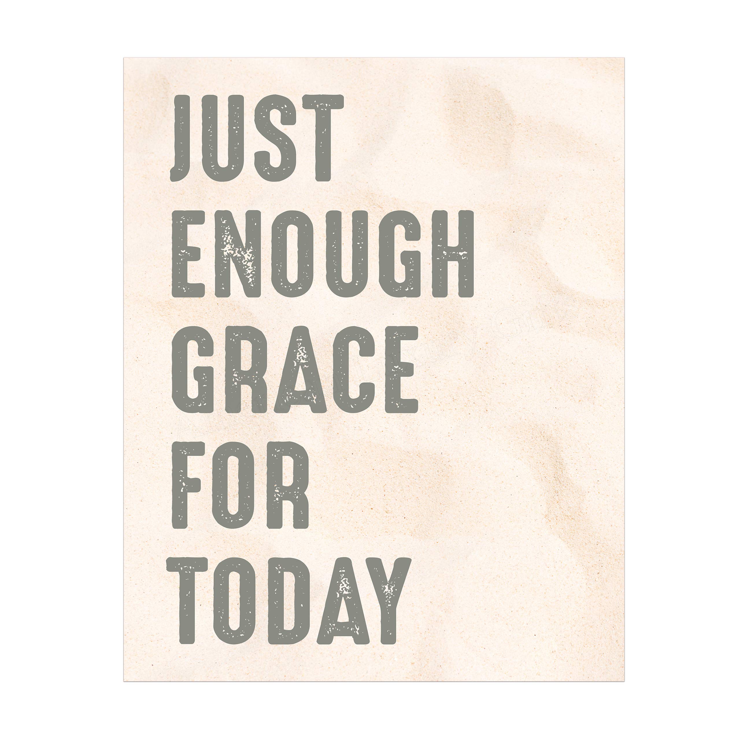 Inspirational Christian Wall Art Print - Just Enough Grace for Today, Modern Typographic Design, Motivational Quote Decor for Office, Home & Church - Unframed 11x14