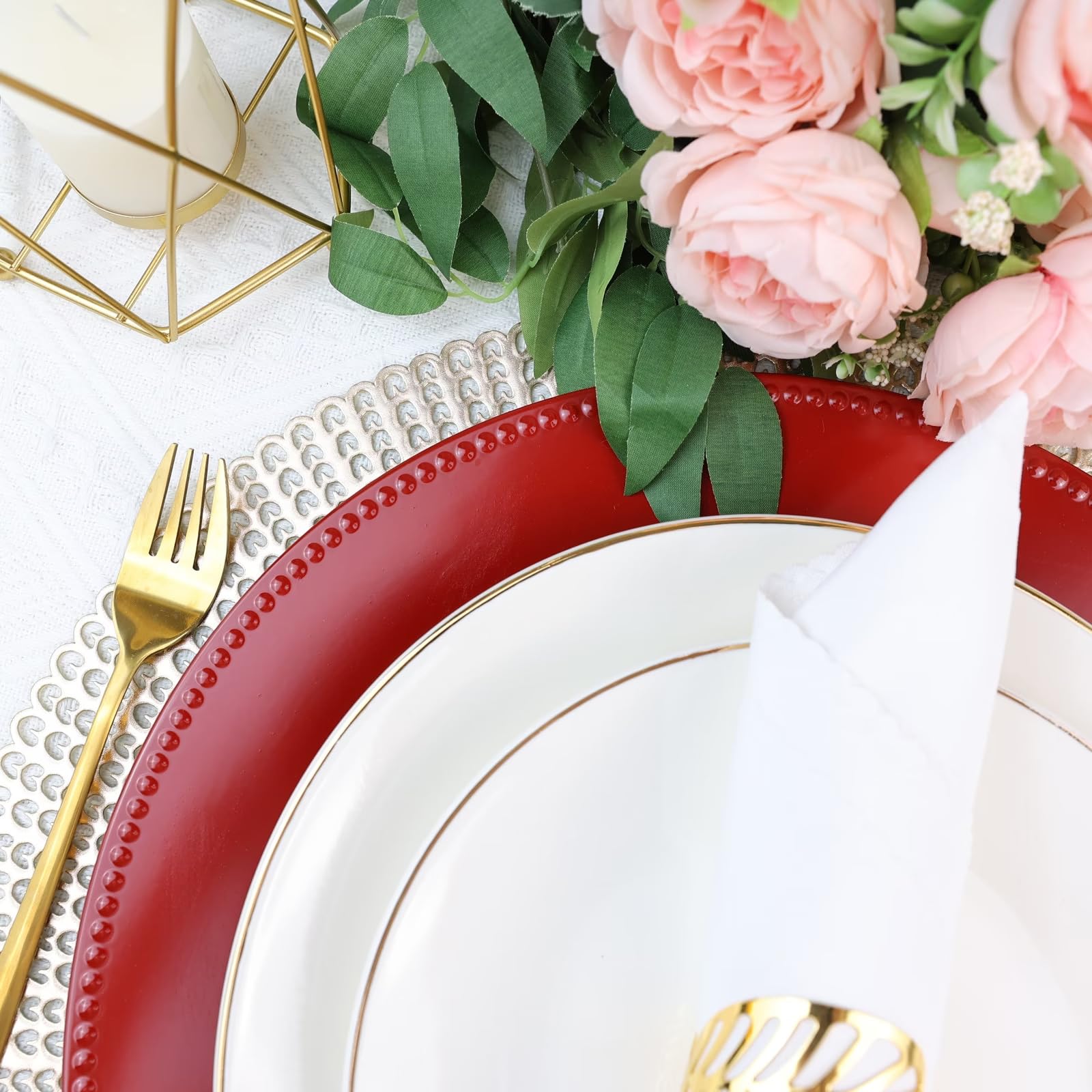 12-Pack Red Beaded Charger Plates - 13